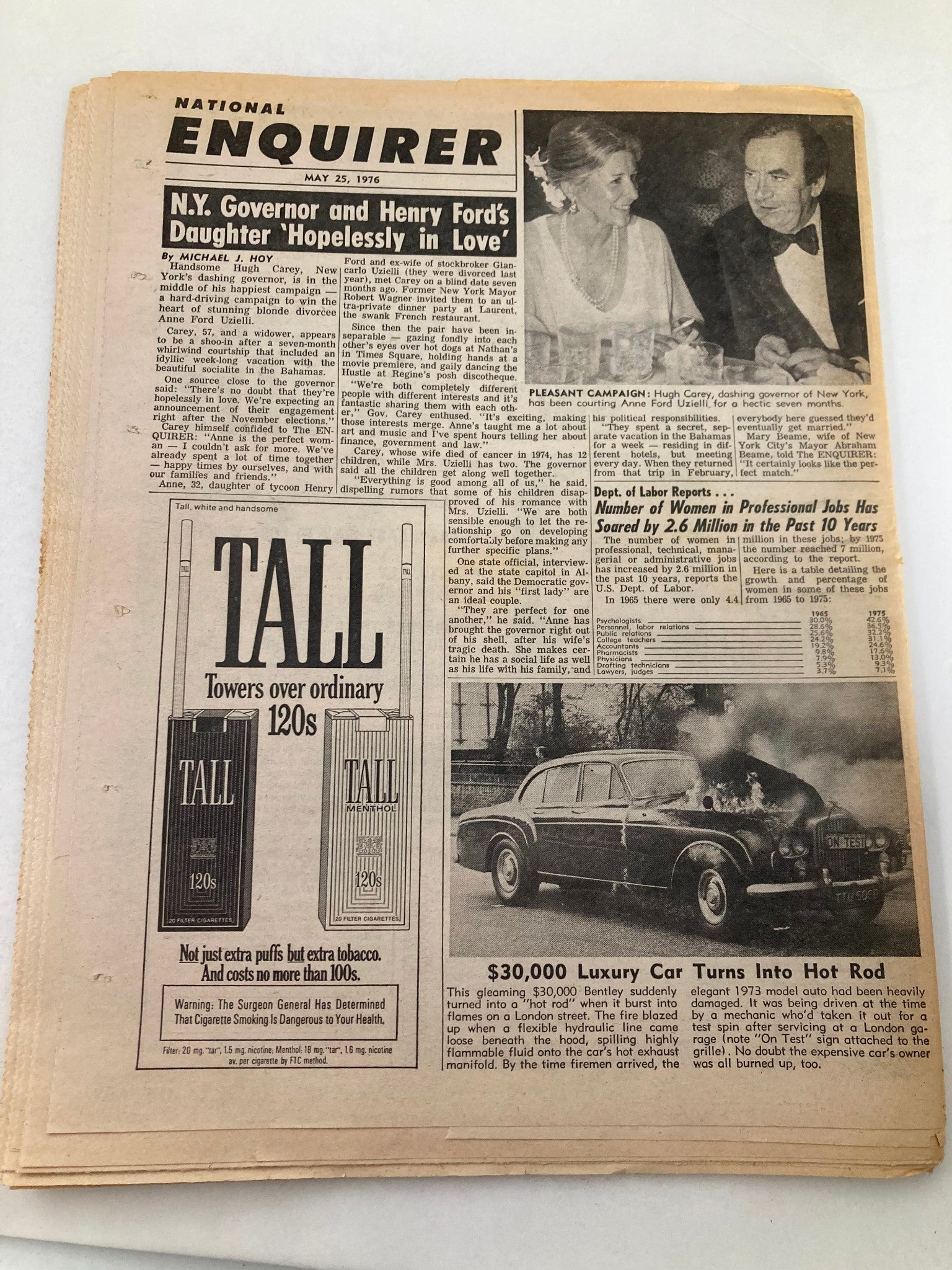 National Enquirer Tabloid May 25, 1976 showcasing articles including N.Y. Governor and Henry Ford's Daughter as well as a luxury car advertisement.