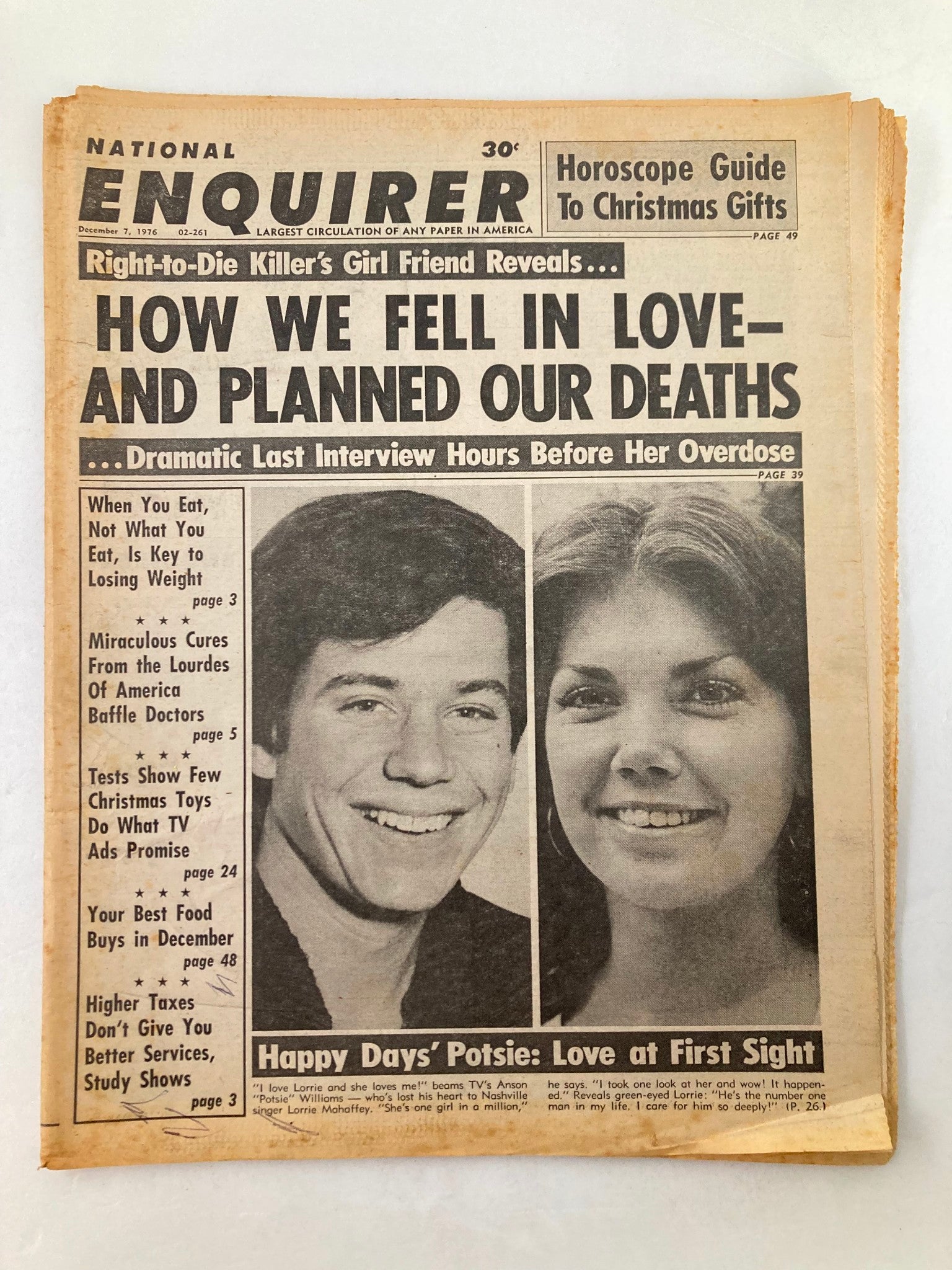 National Enquirer Tabloid December 7 1976 Anson Williams and Lorrie Mahaffey