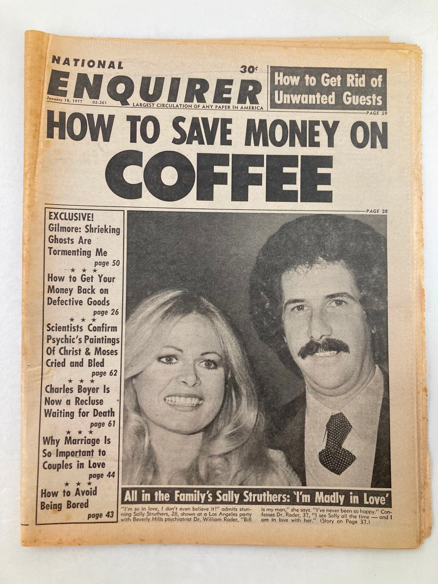 National Enquirer Tabloid January 18 1977 featuring Sally Struthers and Dr. William Rader with headlines about saving money on coffee and celebrity news.