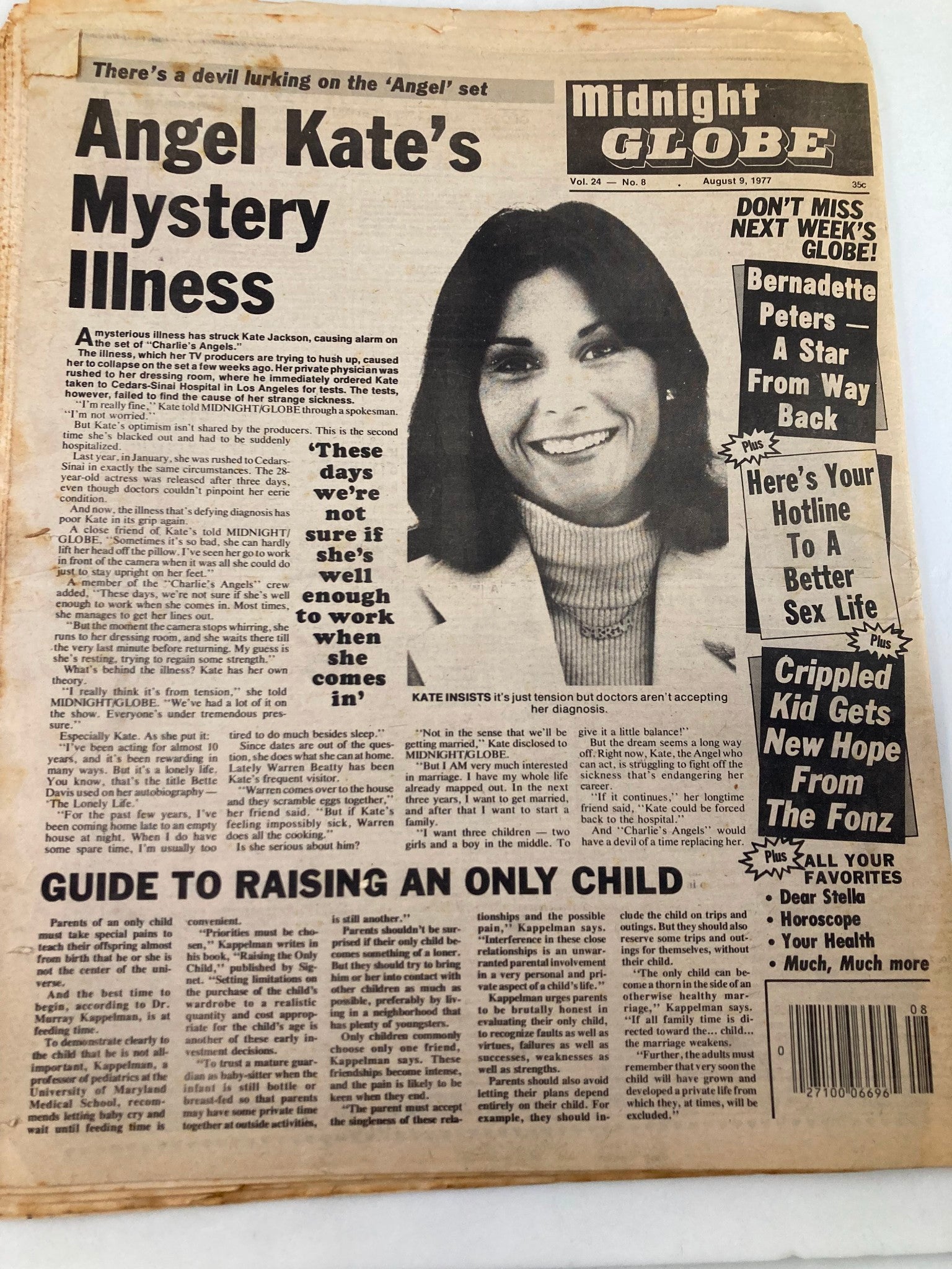 Midnight Globe Tabloid August 9 1977 Vol 24 #8 Kate Jackson's Mystery Illness