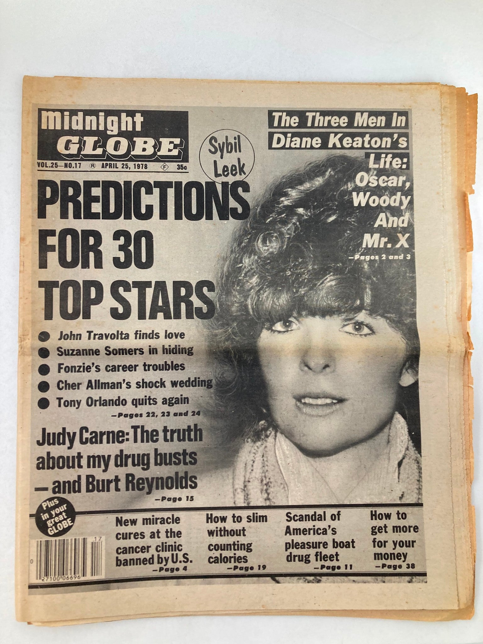 Midnight Globe Tabloid April 25 1978 Vol 25 #17 Judy Carne and Burt Reynolds