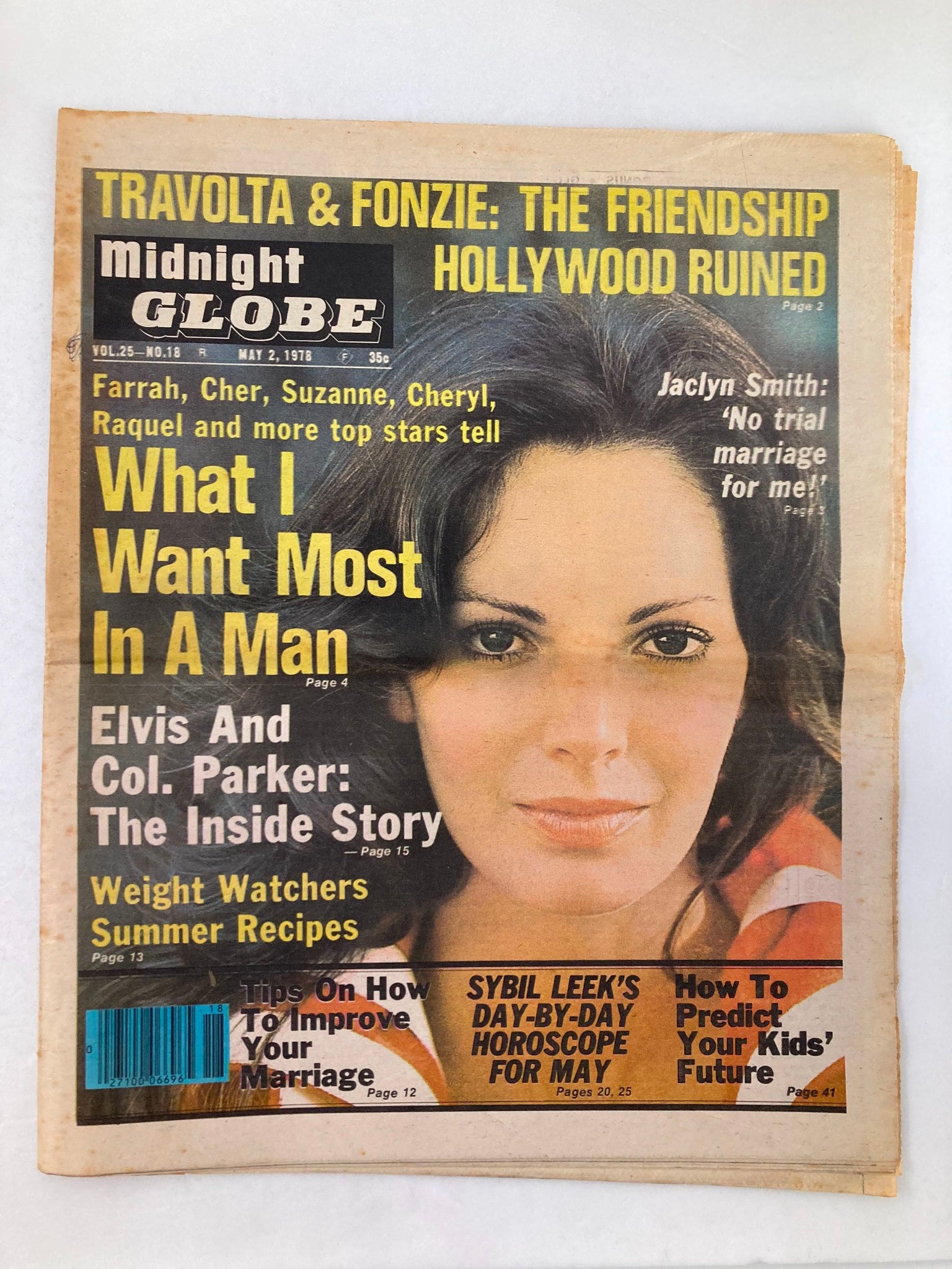 Midnight Globe Tabloid May 2 1978 Vol 25 #18 Jaclyn Smith, Cher & Farah Fawcett