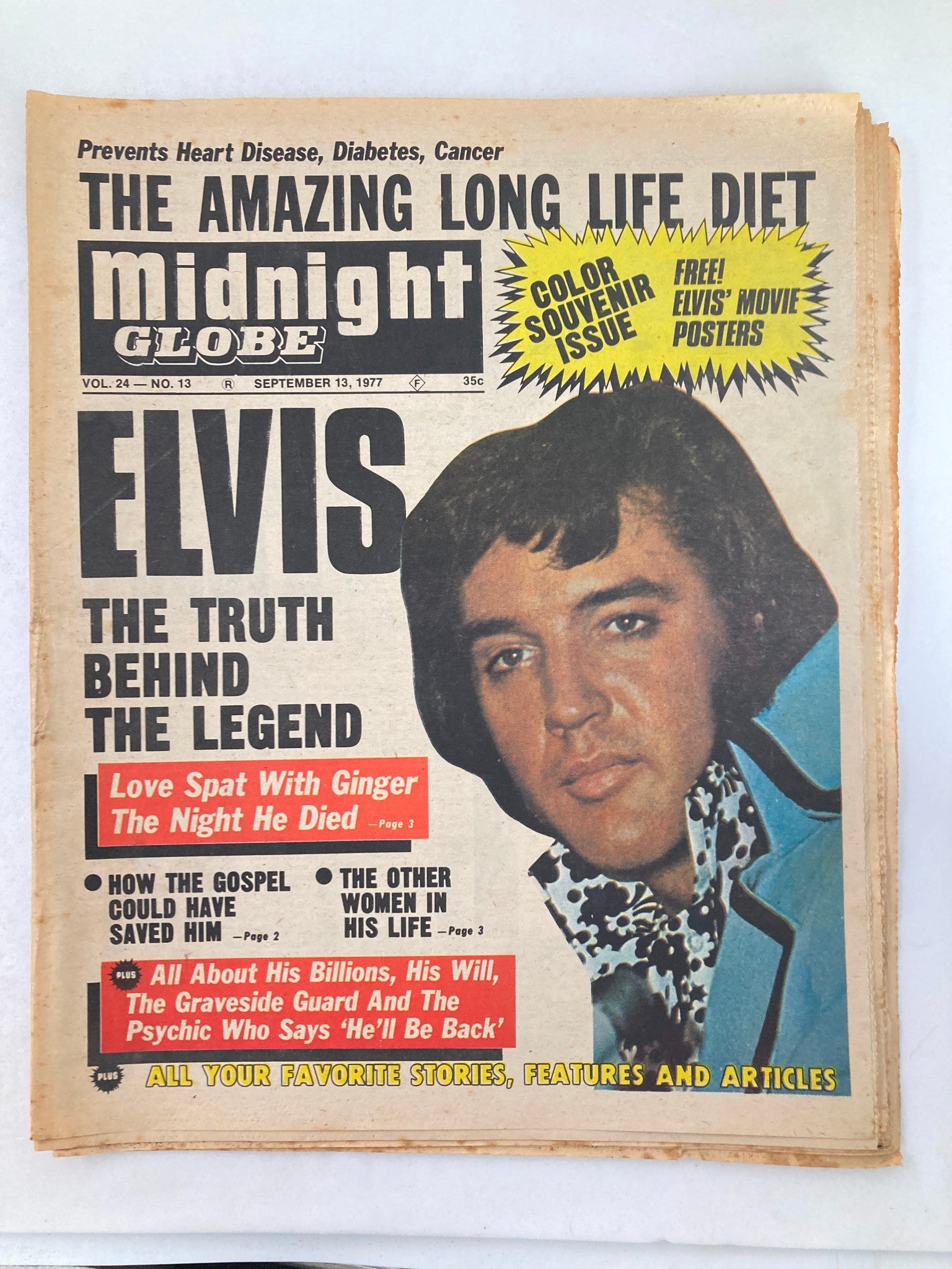 Midnight Globe Tabloid September 13 1977 Vol 24 #13 Elvis Presley The Legend