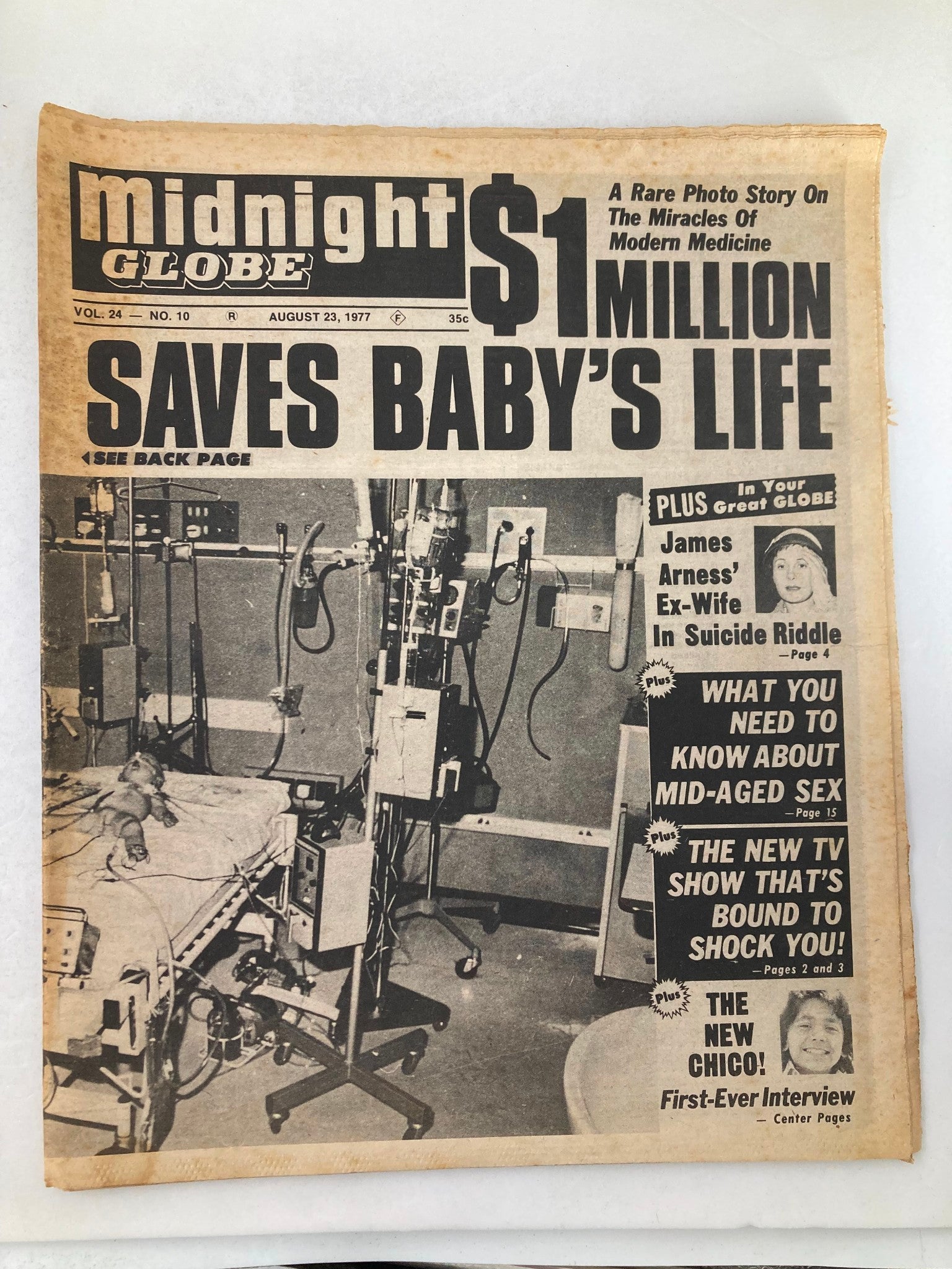 Midnight Globe Tabloid August 23 1977 Vol 24 #10 James Arness' Ex-Wife Suicide