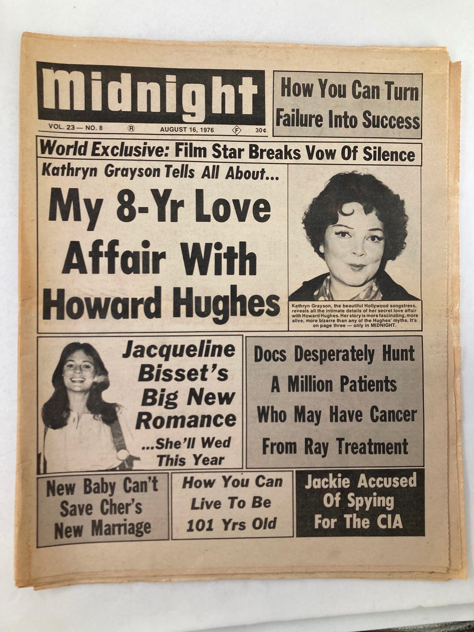 Midnight Tabloid August 16 1976 Vol 23 #8 Kathryn Grayson and Jacqueline Bisset