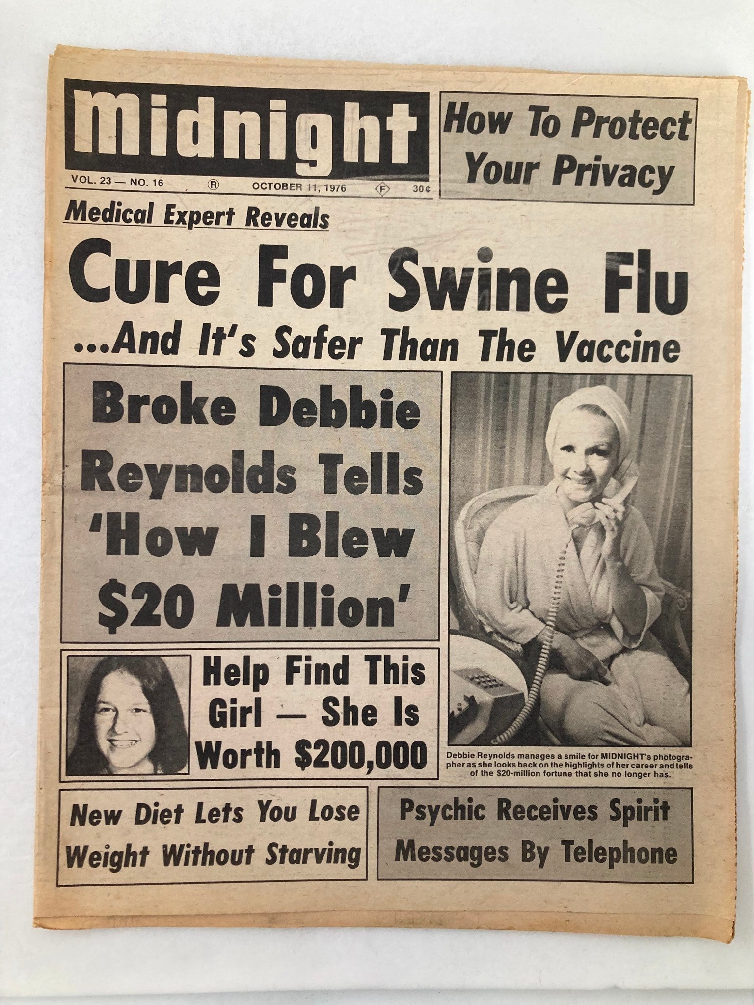 Midnight Tabloid October 11 1976 Vol 23 #16 Debbie Reynolds and Miss Miller