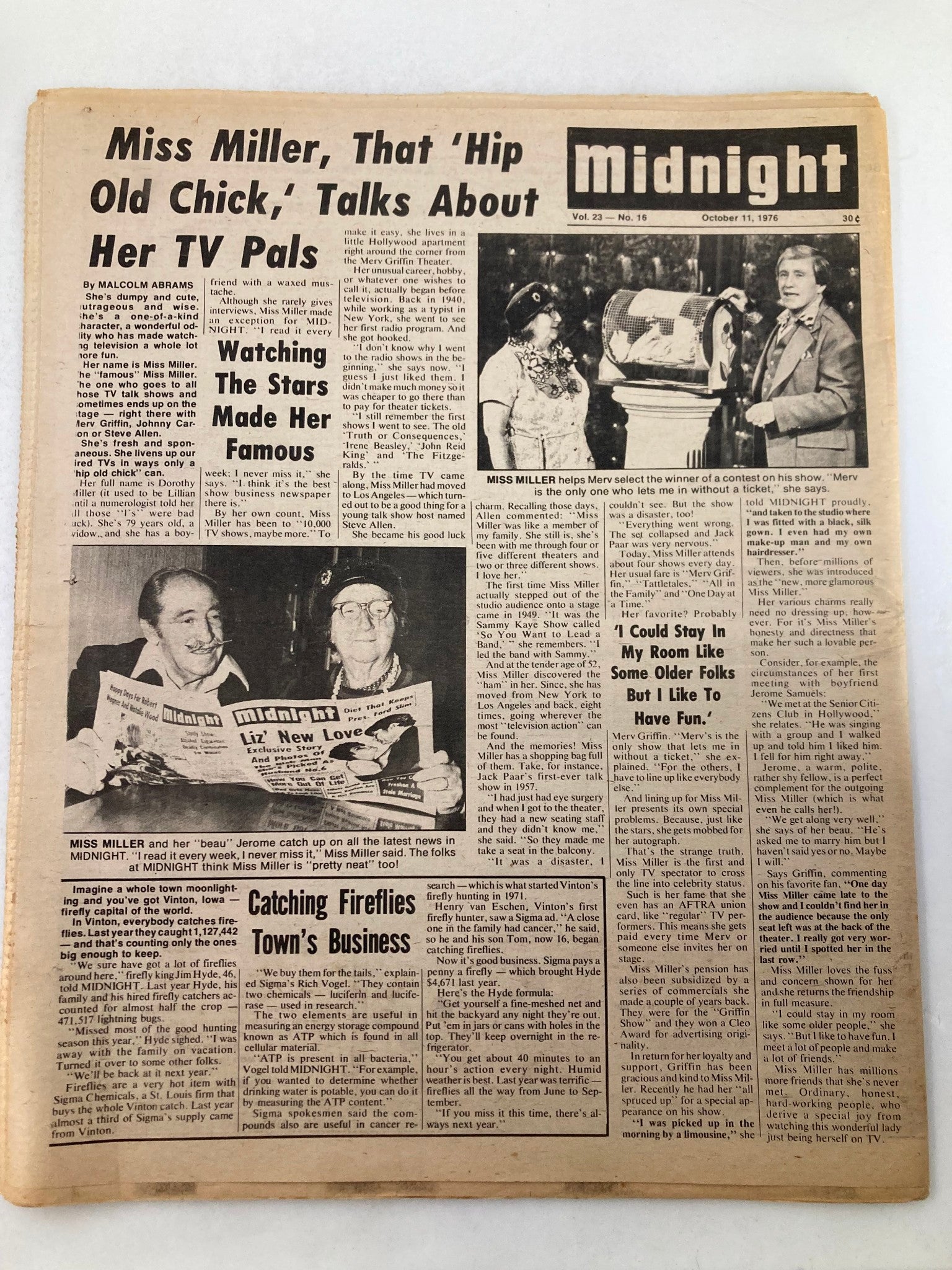 Midnight Tabloid October 11 1976 Vol 23 #16 Debbie Reynolds and Miss Miller