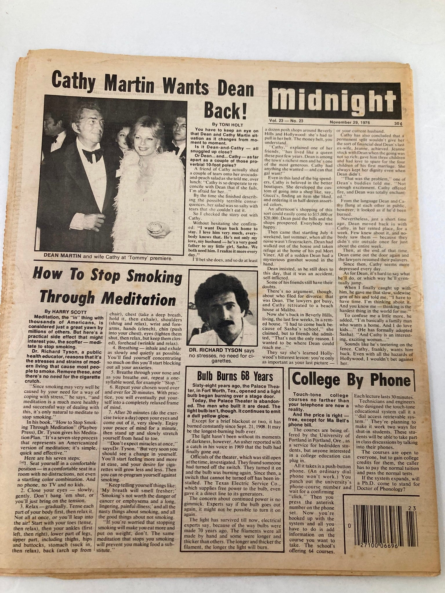 Midnight Tabloid November 29 1976 Vol 23 #23 Valerie Perrine and Jamal Kanafani