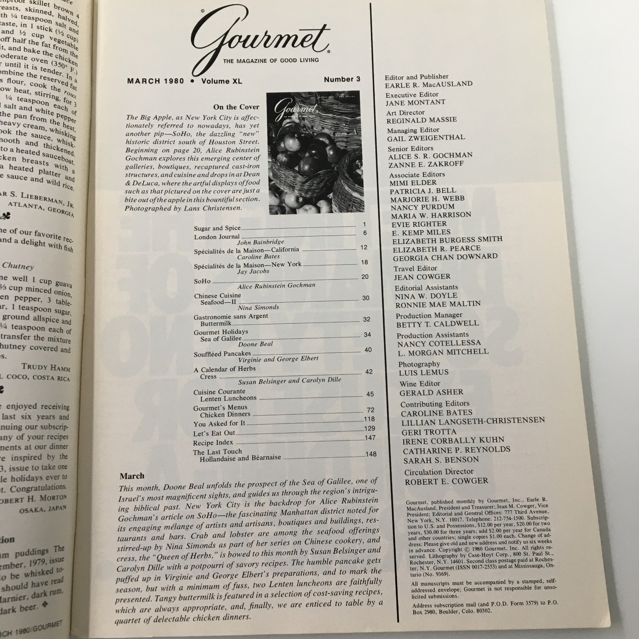 VTG Gourmet Magazine March 1980 The Big Apple District South of Houston No Label