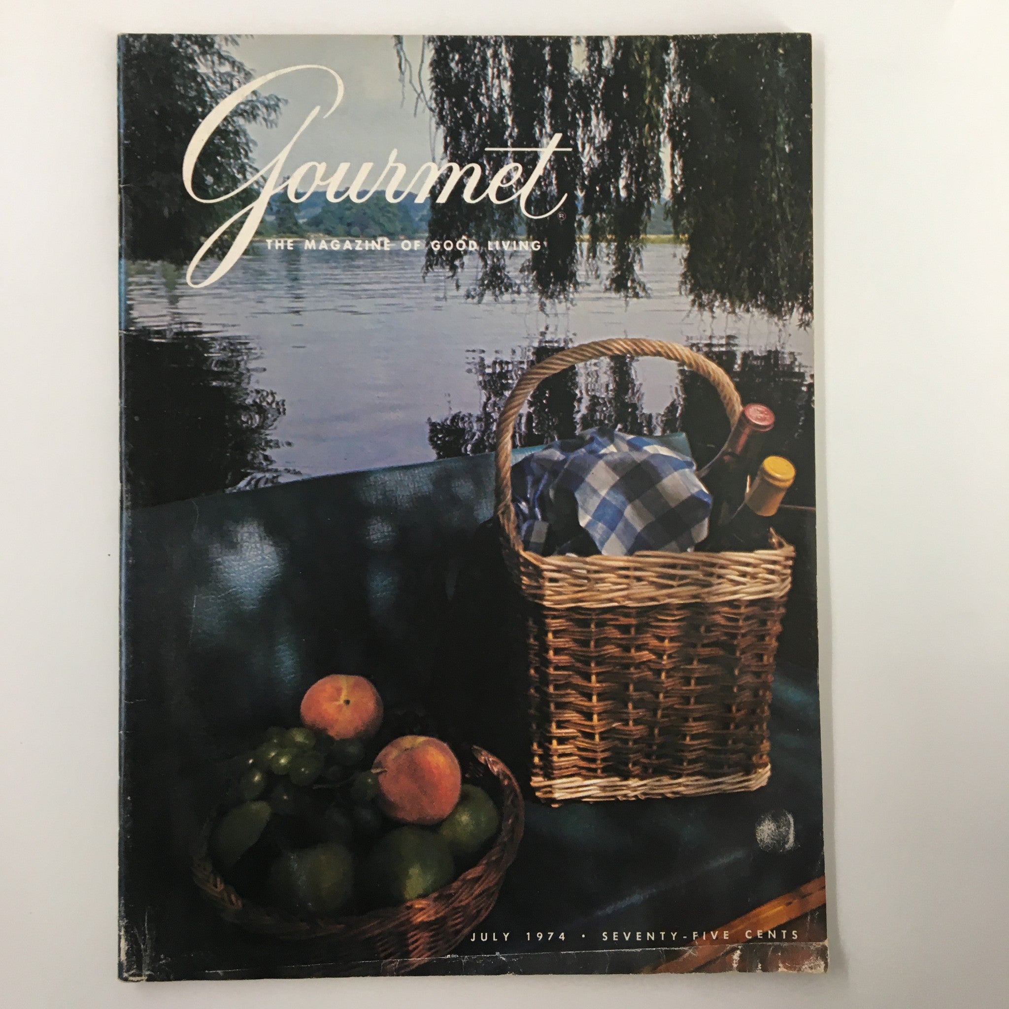 VTG Gourmet Magazine July 1974 A Picnic Basket Filled with Food & Wine No Label