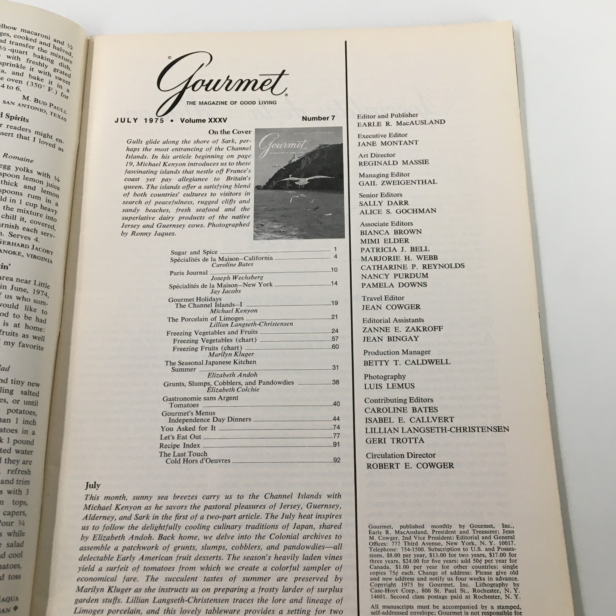 VTG Gourmet Magazine July 1975 Gulls Glide Along The Shore of Sark No Label