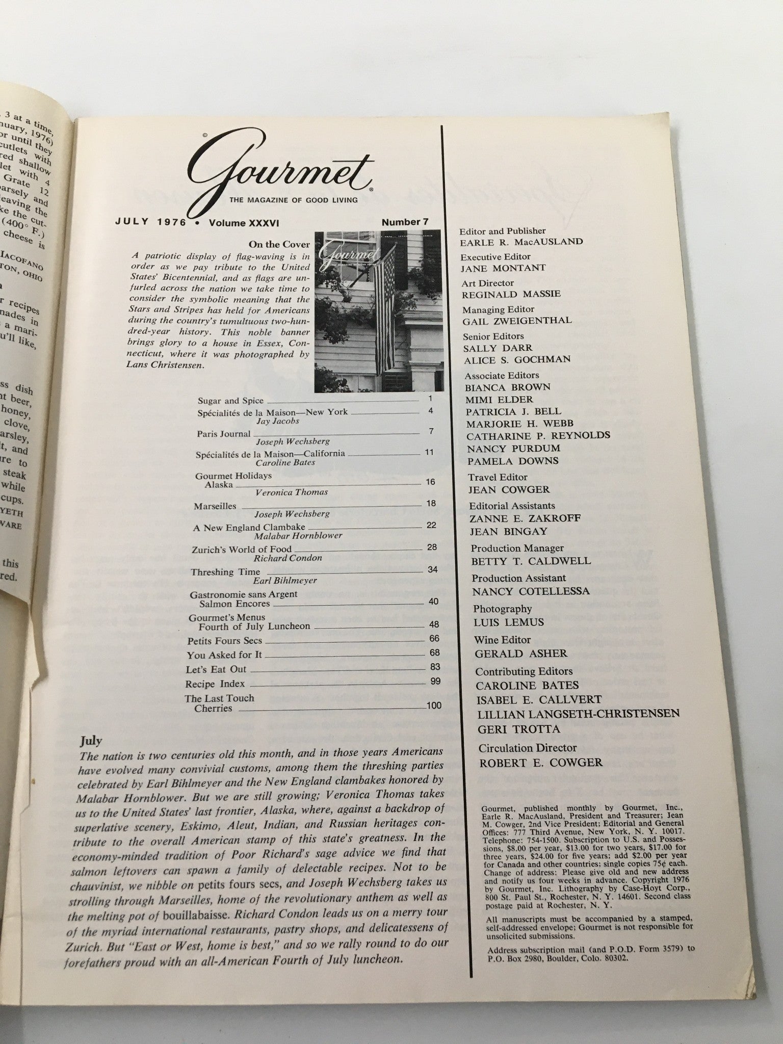 VTG Gourmet Magazine July 1976 Flag-Waving As We Pay Tribute No Label