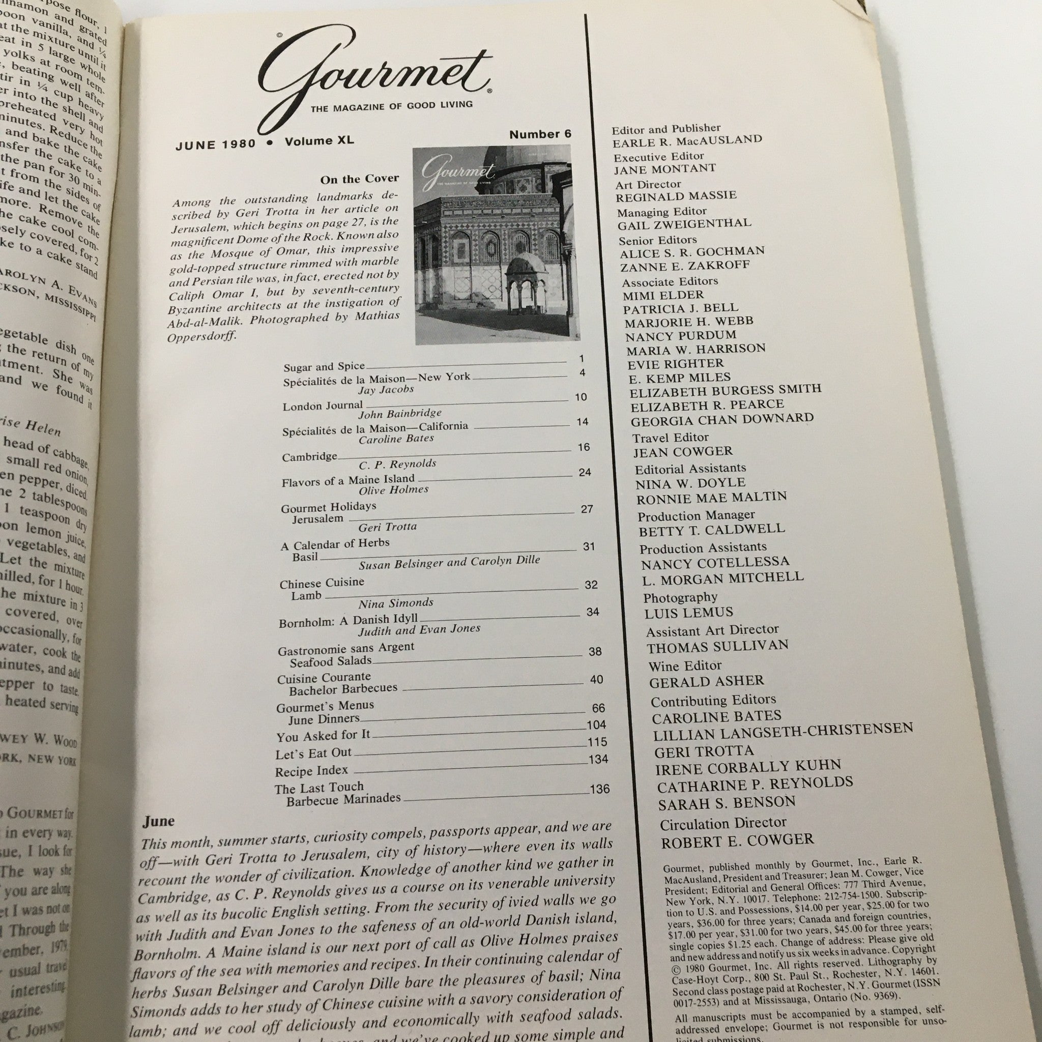 VTG Gourmet Magazine June 1980 The Outstanding Landmarks in Jerusalem No Label