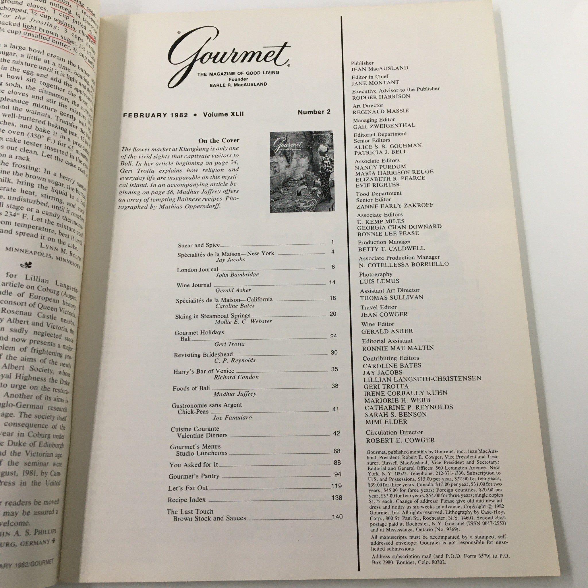 VTG Gourmet Magazine February 1982 The Flower Market at Klungklung No Label