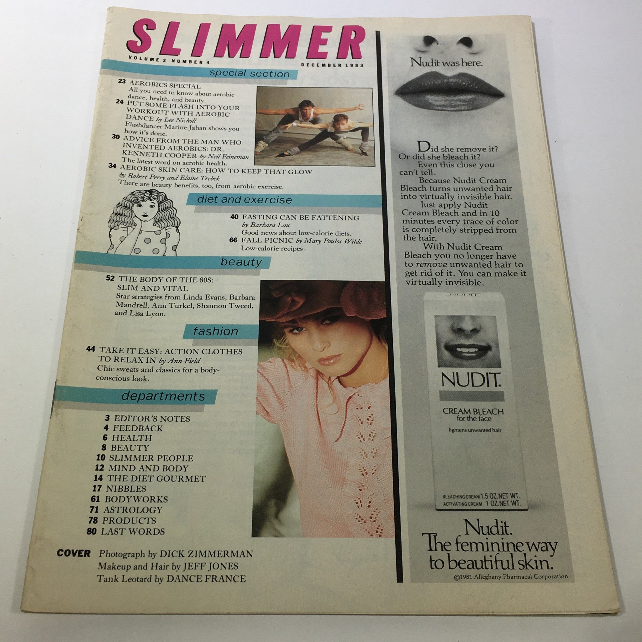 Cover page of VTG Slimmer Magazine: Vol. 3 No. 4 December 1983 - Aerobics Special Edition, featuring articles on fitness, diet, and beauty, with vibrant color and graphics from the 1980s.