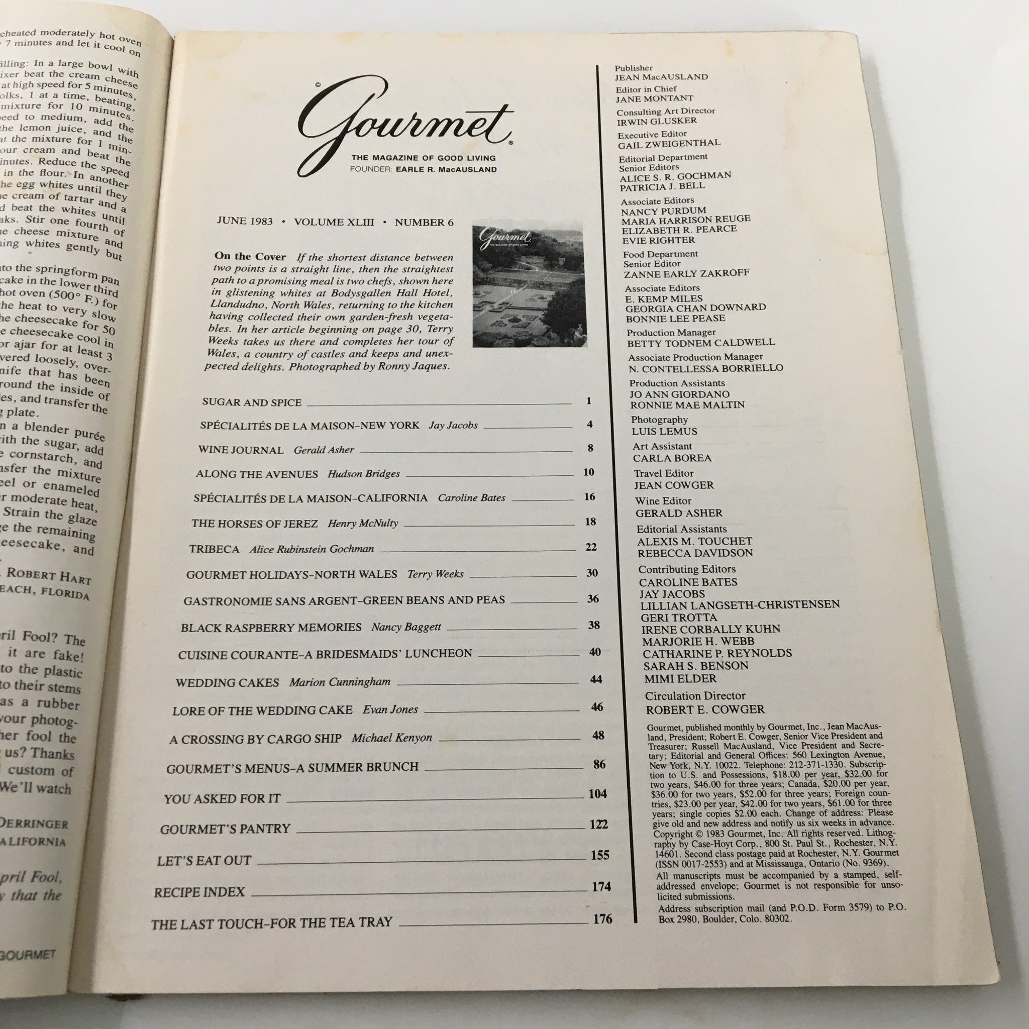 VTG Gourmet Magazine June 1983 Glistening Whites at Bodysgallen Hall No Label