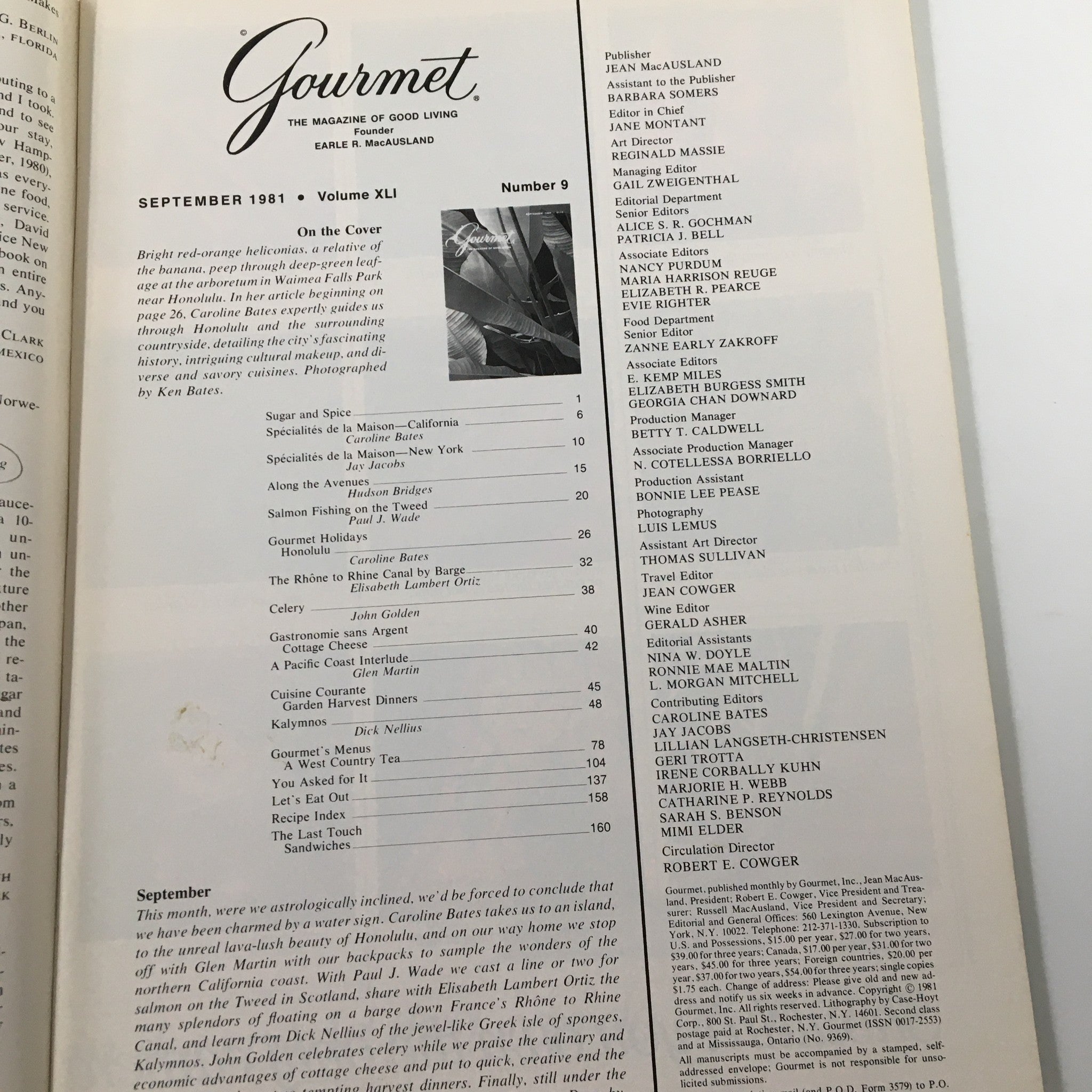 VTG Gourmet Magazine September 1981 Salmon Fishing on the Tweed No Label