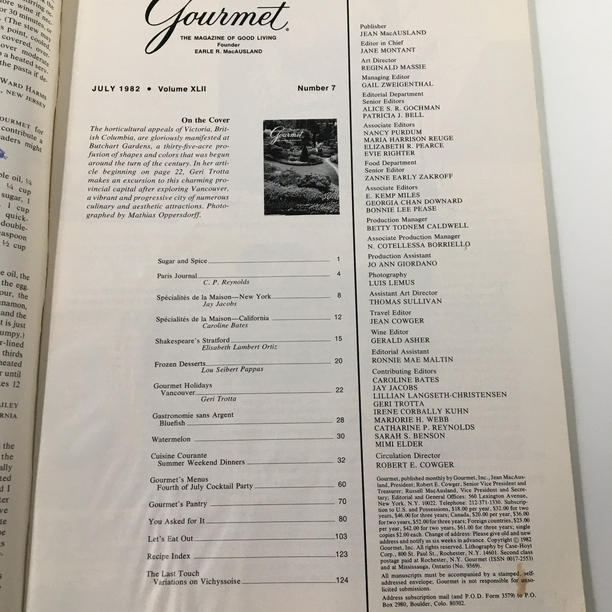 VTG Gourmet Magazine July 1982 The Horticultural Appeals of Victoria No Label