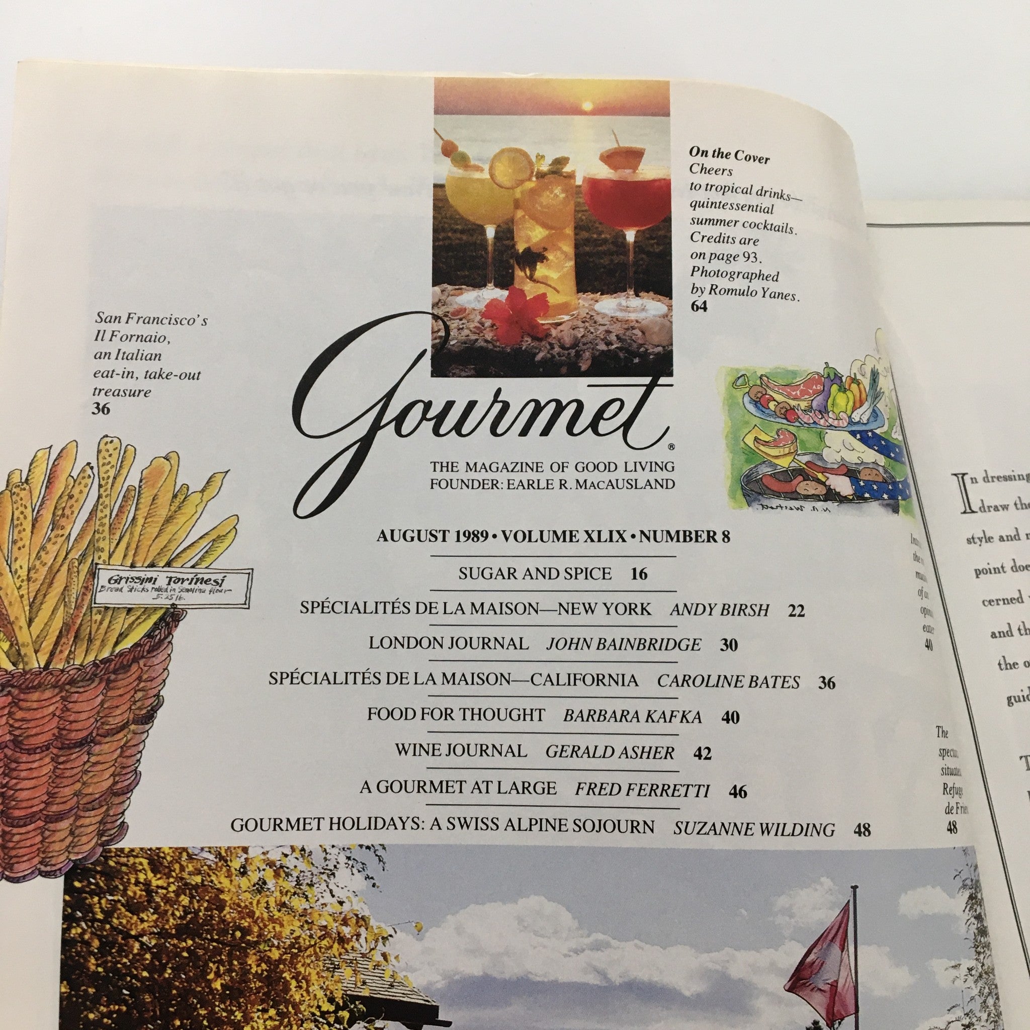 VTG Gourmet Magazine August 1989 Tropical Drinks Quintessential No Label