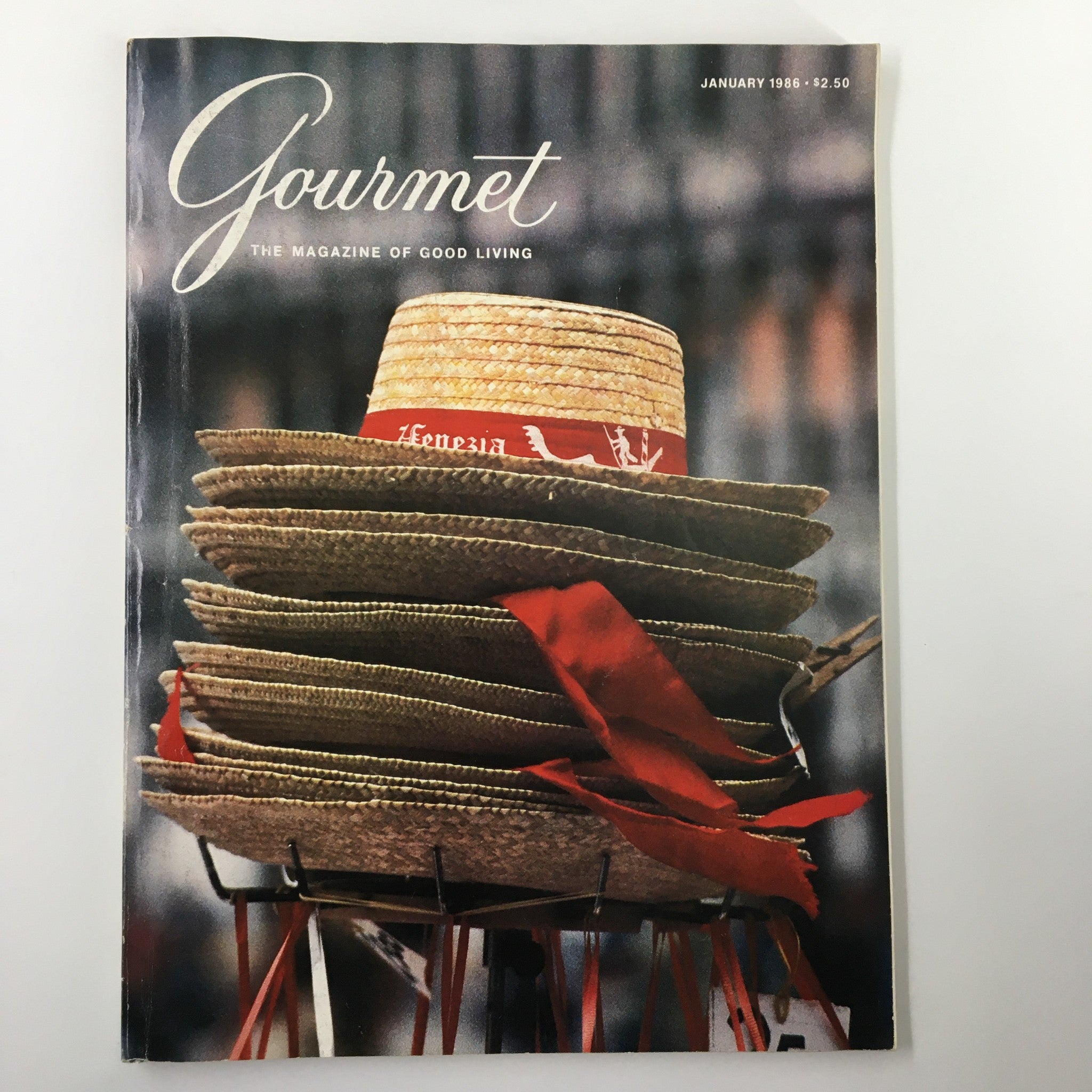 VTG Gourmet Magazine January 1986 Stacks of Gondolieri with Red Ribbons No Label