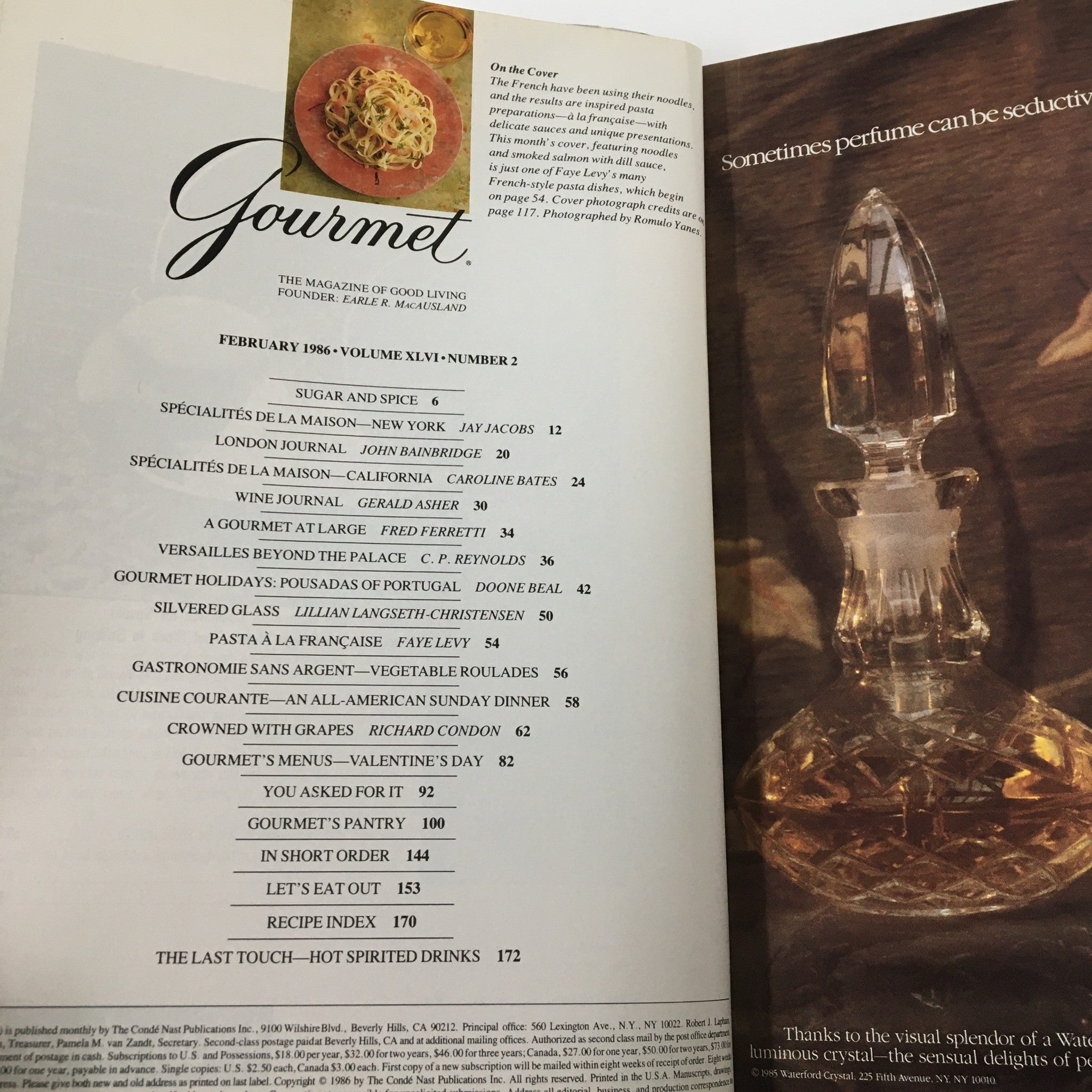 VTG Gourmet Magazine February 1986 Versailles Beyond The Palace No Label