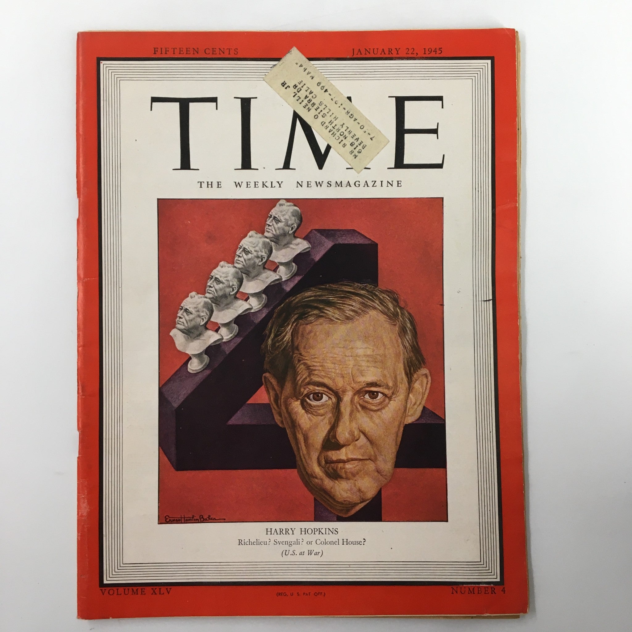 VTG Time Magazine January 22 1945 Vol. 45 No. 4 Statesman Harry Hopkins