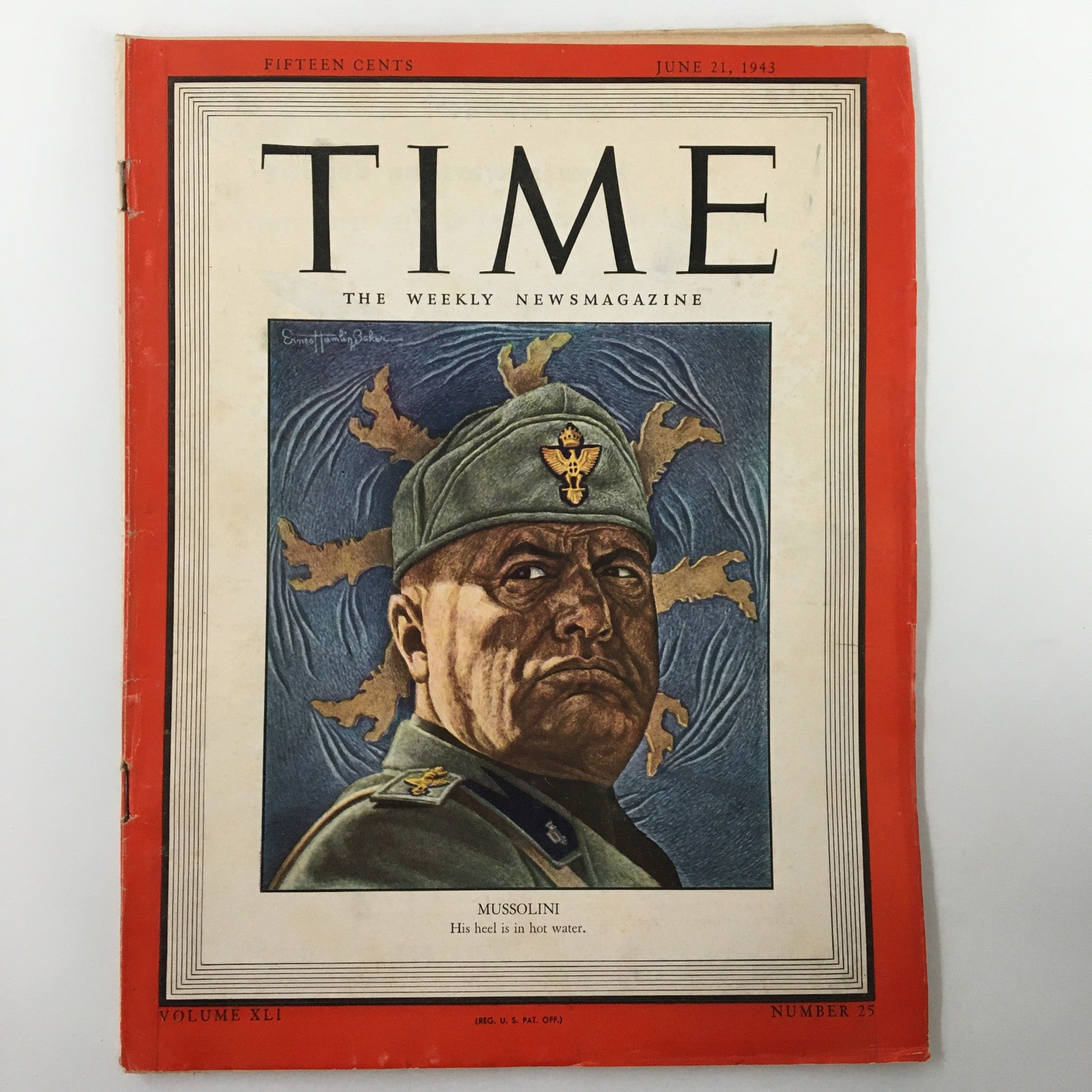 VTG Time Magazine June 21 1943 Vol. 41 No. 25 Prime Minister Benito Mussolini