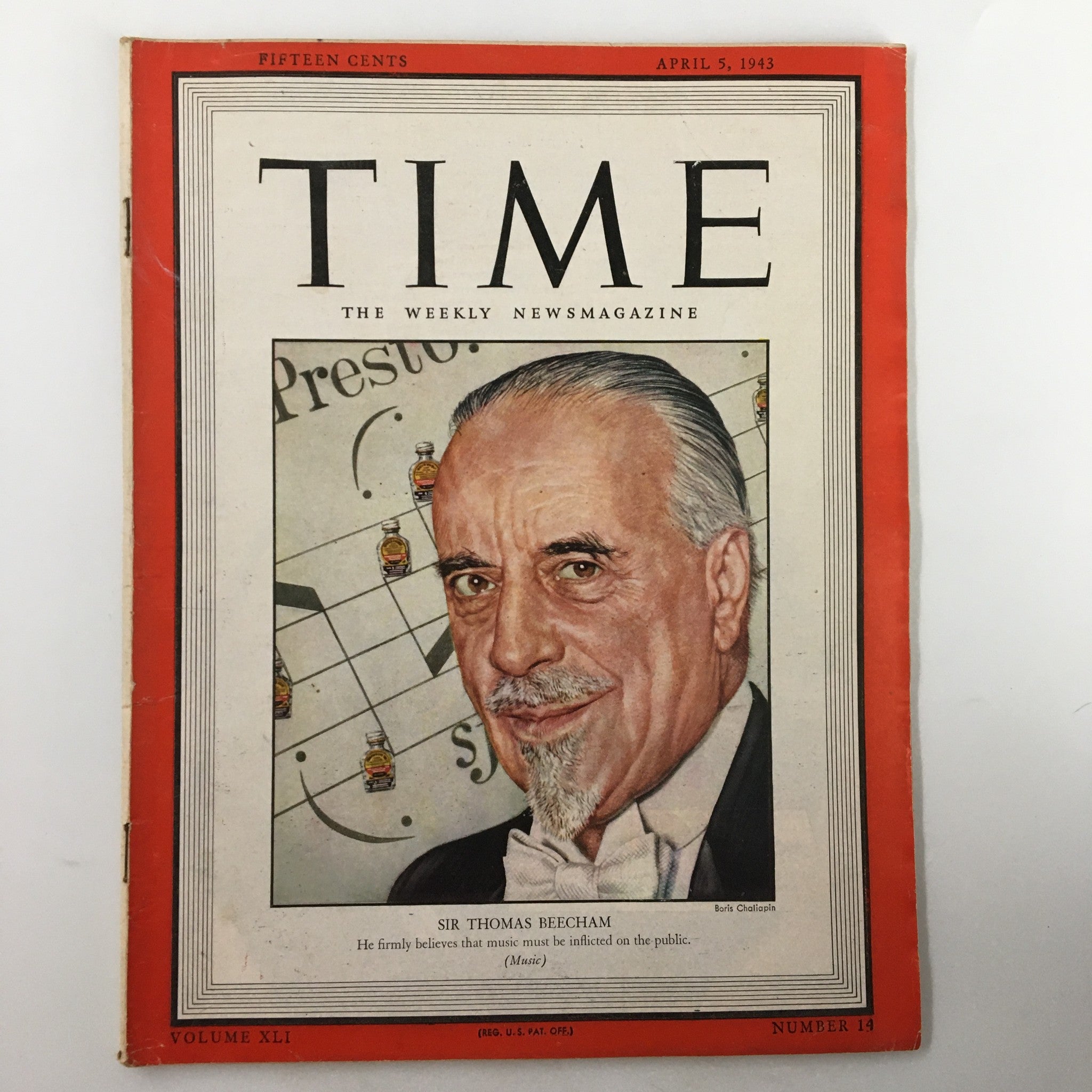 VTG Time Magazine April 5 1943 Vol. 41 No. 14 Sir Thomas Beecham