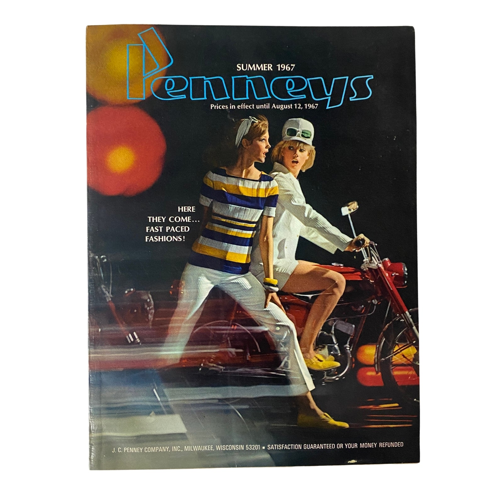 1967 JC Penneys Summer Catalog cover featuring two fashionable women in retro outfits, promoting summer styles, vibrant colors, and fashion trends from the late 1960s.