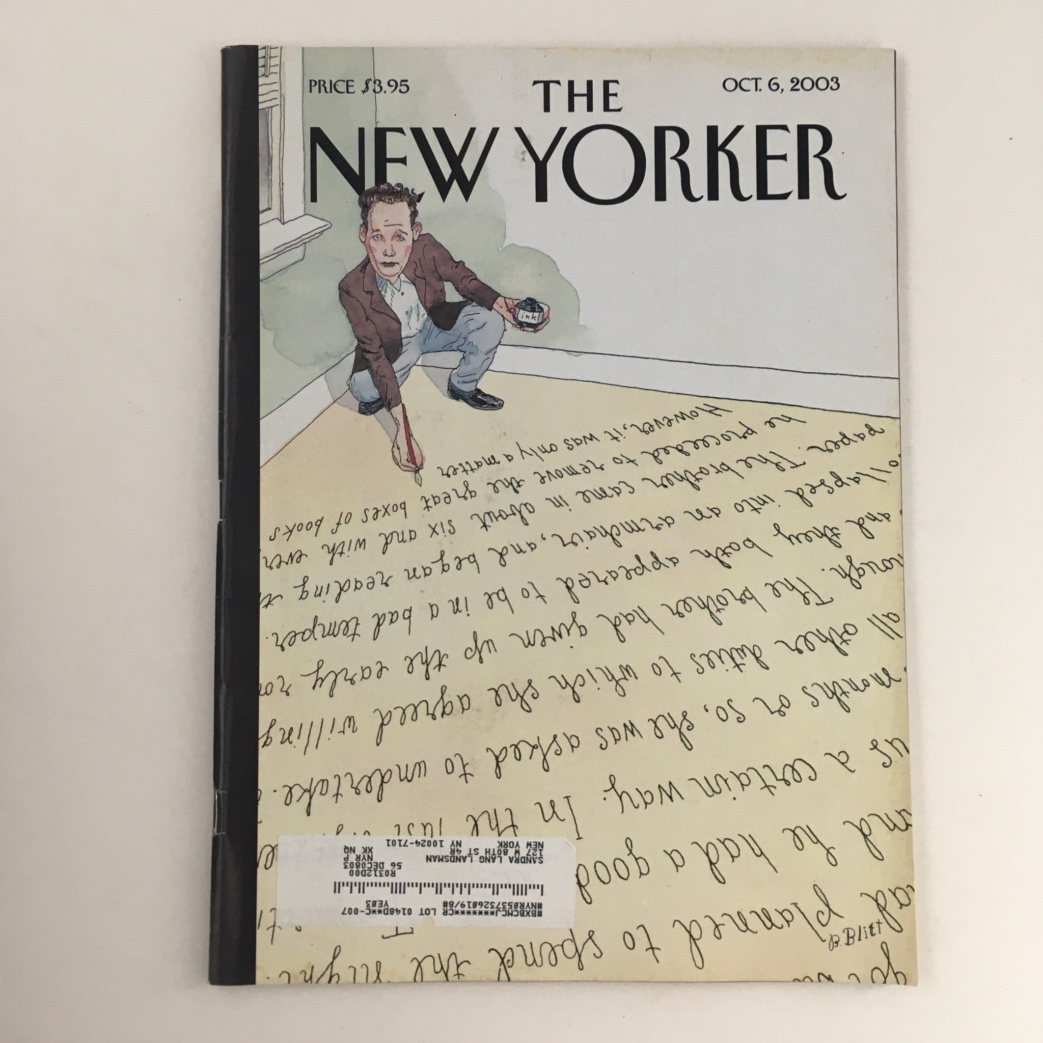 The New Yorker Full Magazine October 6 2003 Writer's Dilemma by Barry Blitt