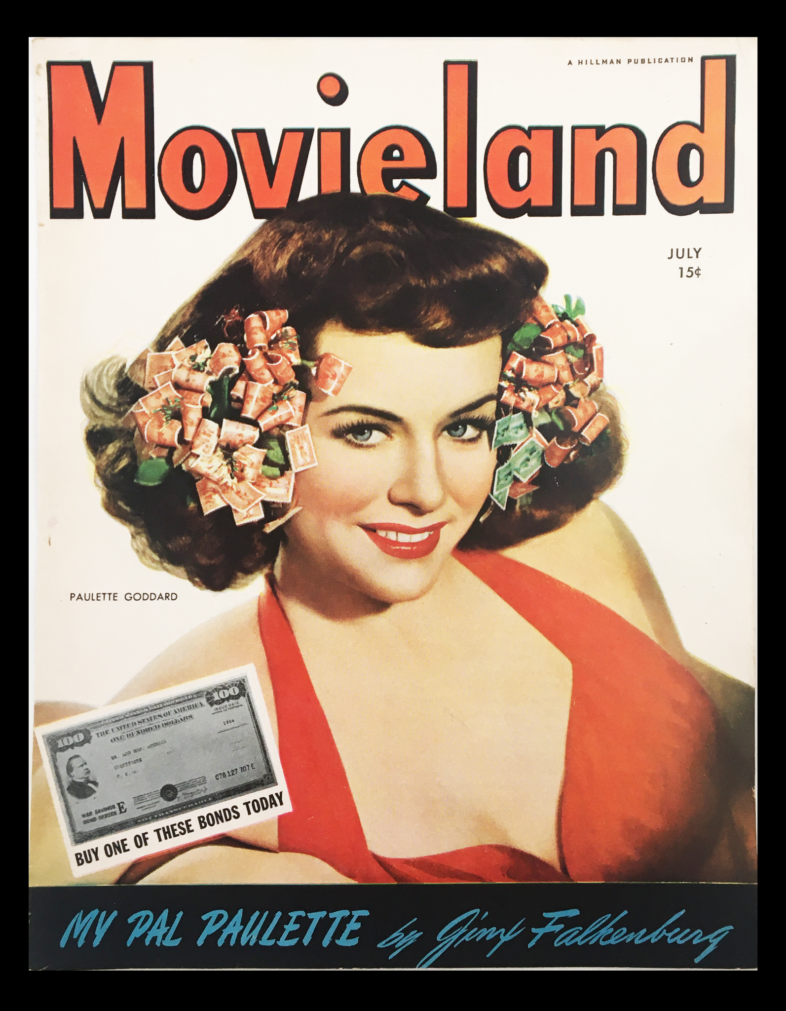 COVER ONLY Movieland Magazine July 1944 Paulette Goddard No Label