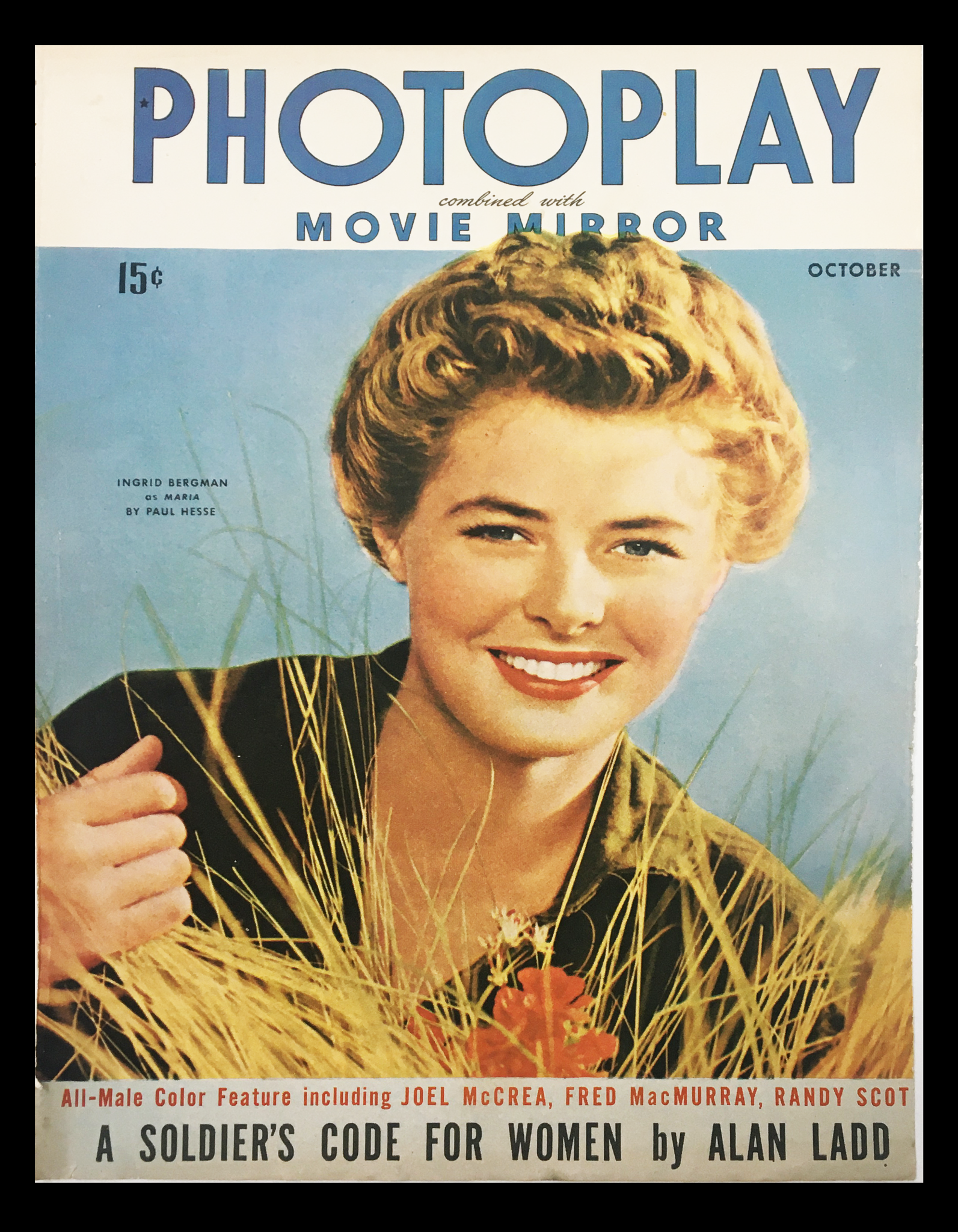 COVER ONLY Photoplay Movie-Mirror October 1943 Ingrid Bergman No Label