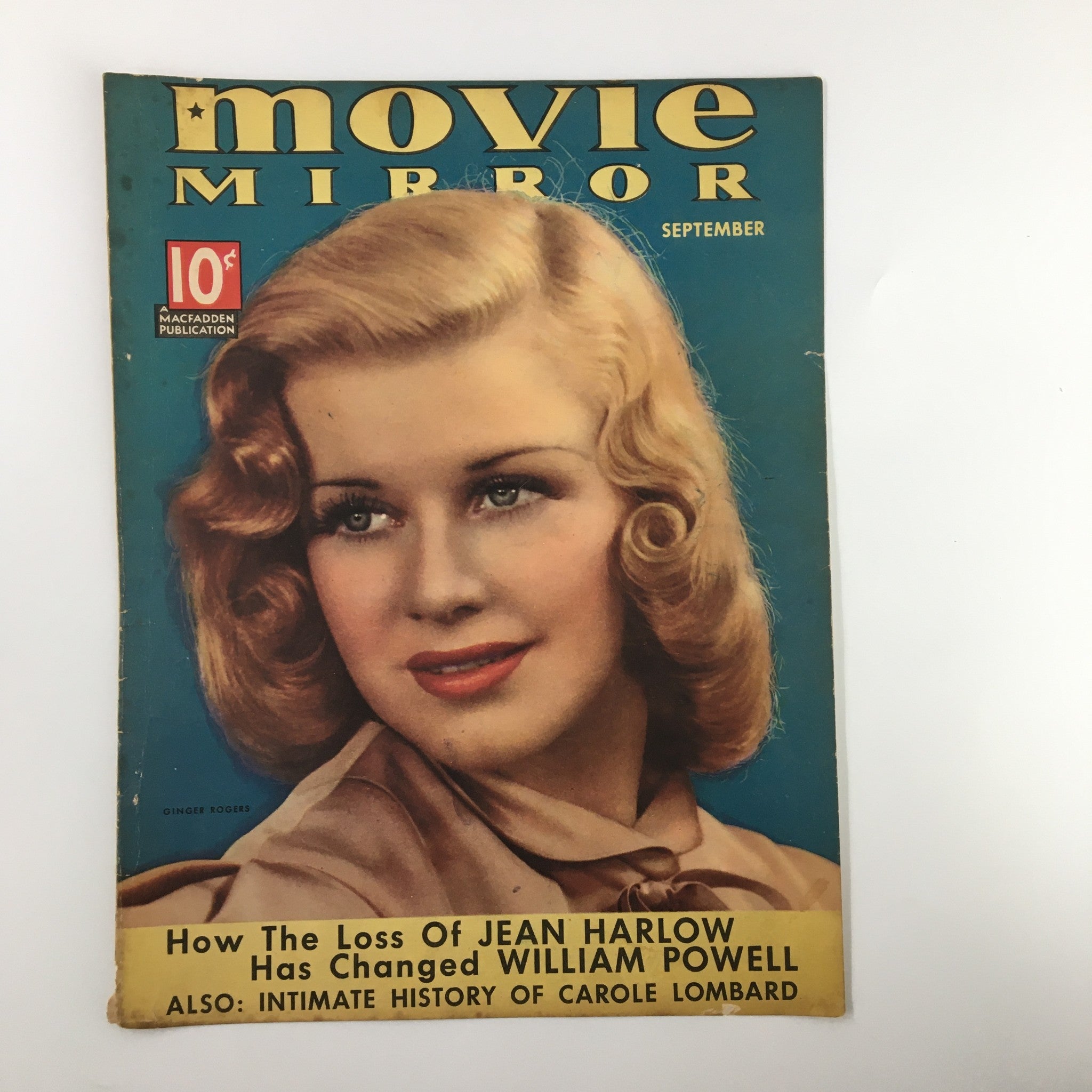 COVER ONLY Movie Mirror Magazine September 1937 Ginger Rogers No Label