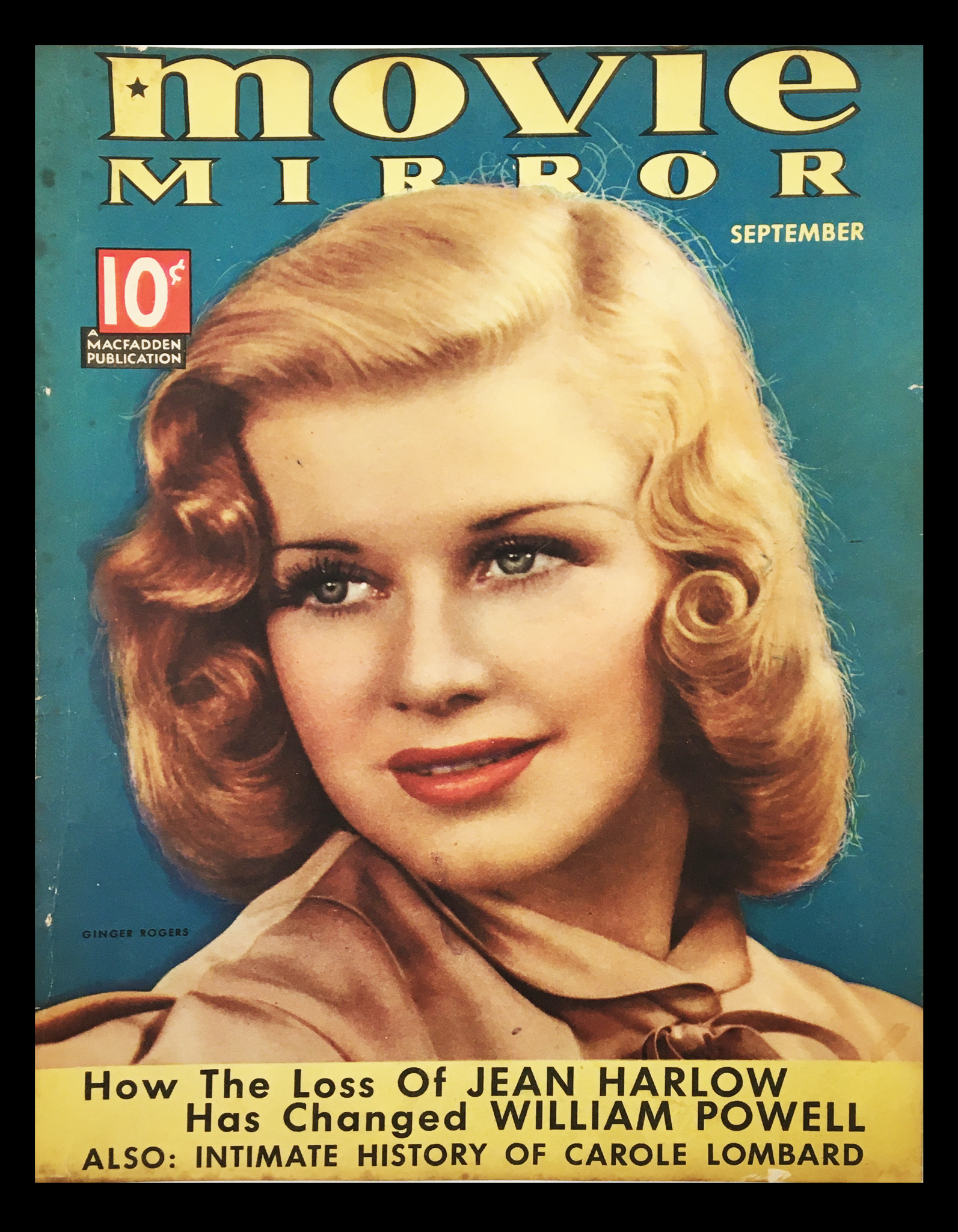 COVER ONLY Movie Mirror Magazine September 1937 Ginger Rogers No Label