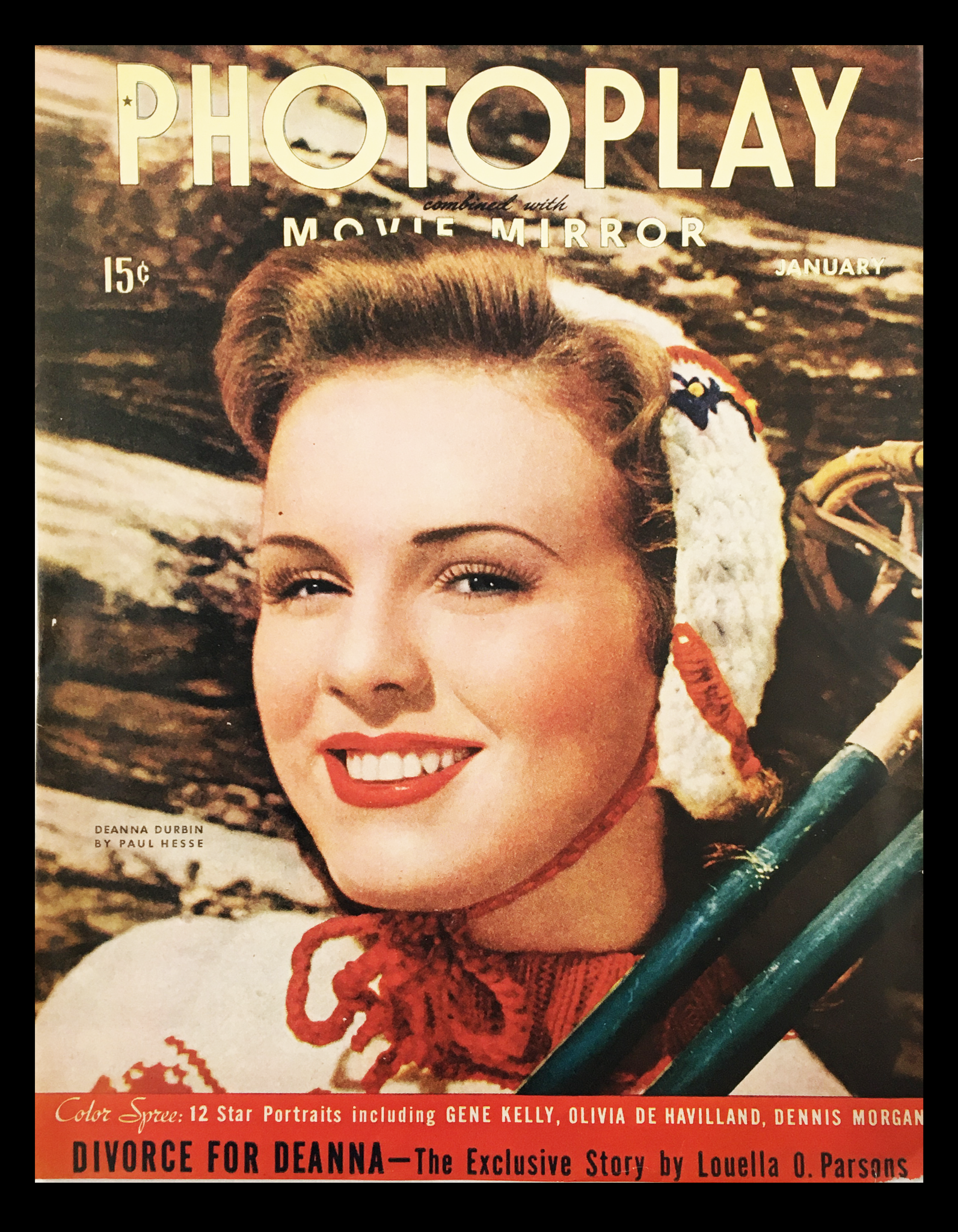 COVER ONLY Photoplay Movie Mirror Magazine January 1944 Deanna Durbin No Label