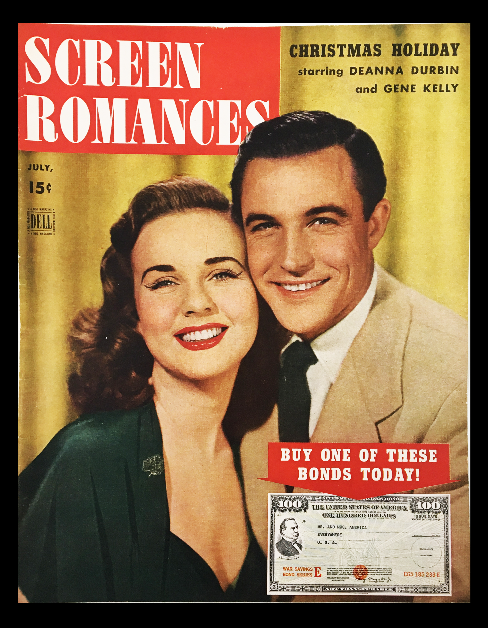 COVER ONLY Screen Romances Magazine July 1944 Deanna Durbin, Gene Kelly No Label