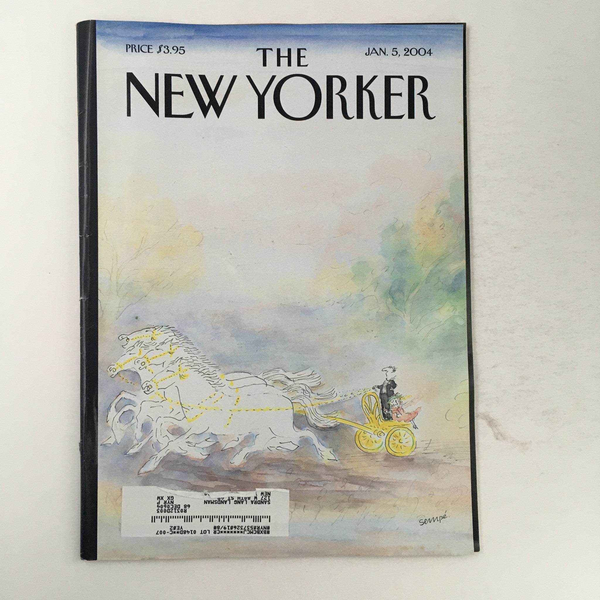 The New Yorker Full Magazine January 5 2004 Carriage by Jean-Jacques Sempé VG