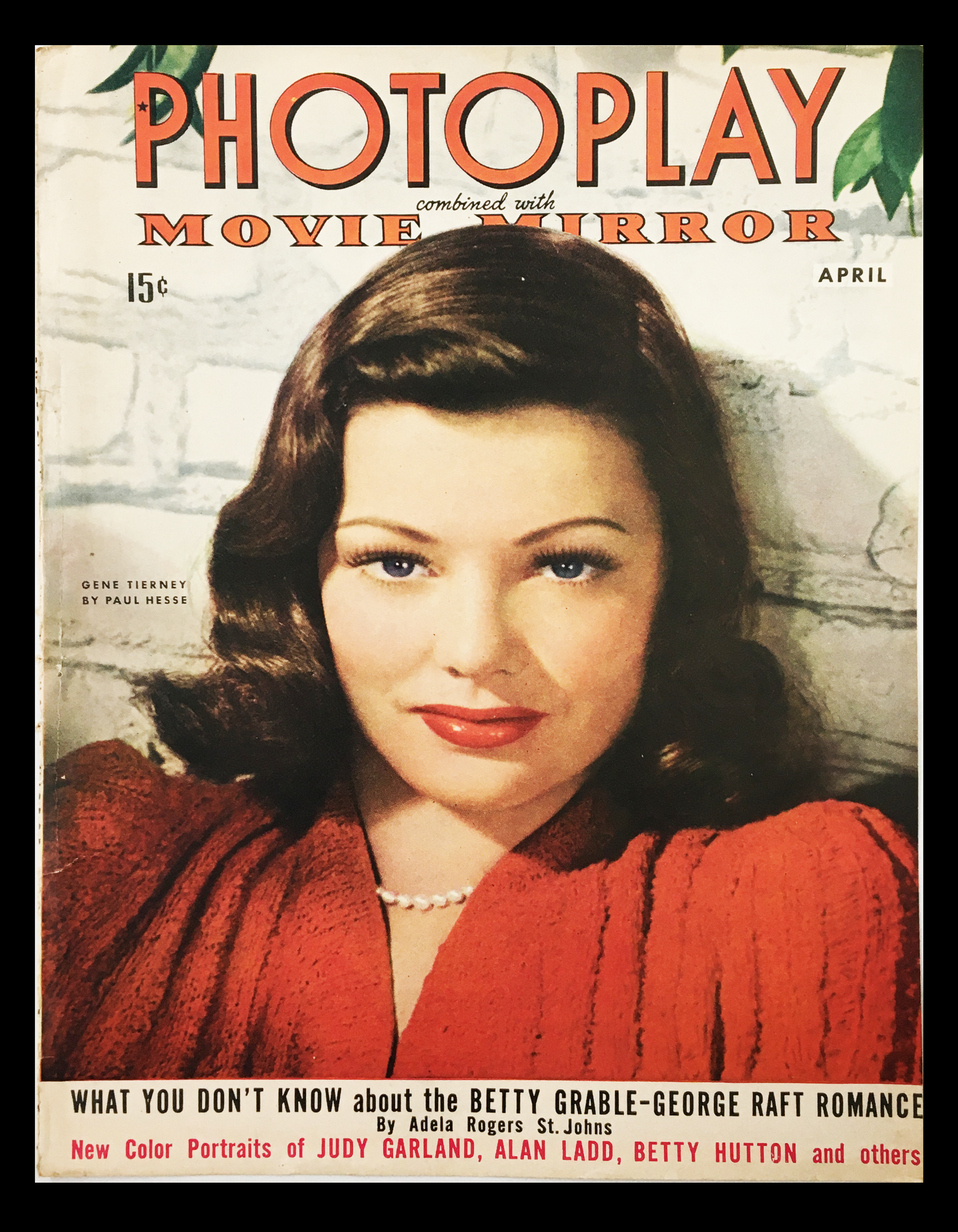 COVER ONLY Photoplay Movie Mirror Magazine April 1943 Gene Tierney No Label