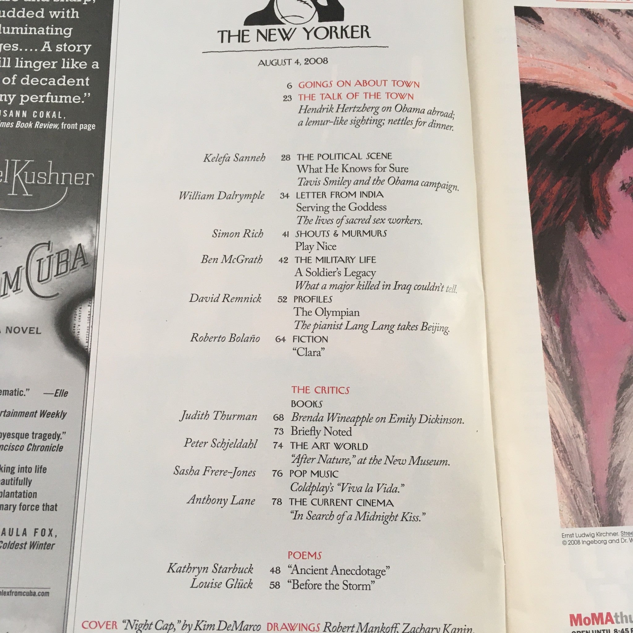 The New Yorker Full Magazine August 4 2008 Night Cap by Kim DeMarco VG