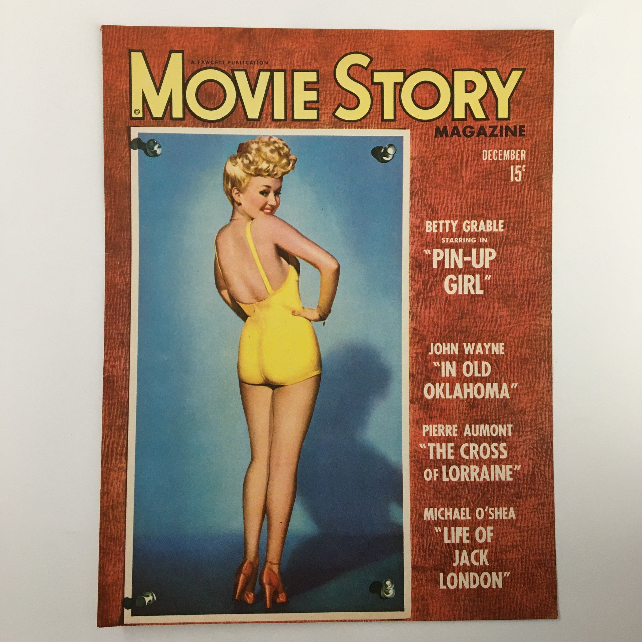 COVER ONLY Movie Story Magazine December 1943 Betty Grable Pin-Up Girl No Label