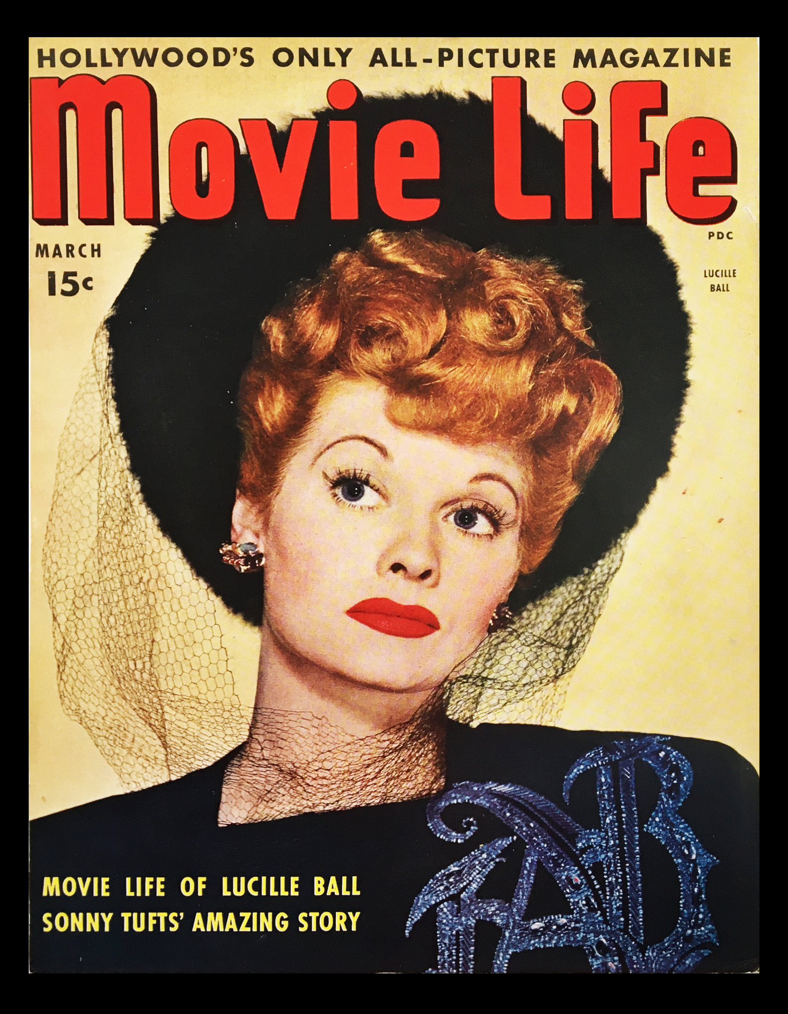 COVER ONLY Movie Life Magazine March 1944 Lucille Ball No Label