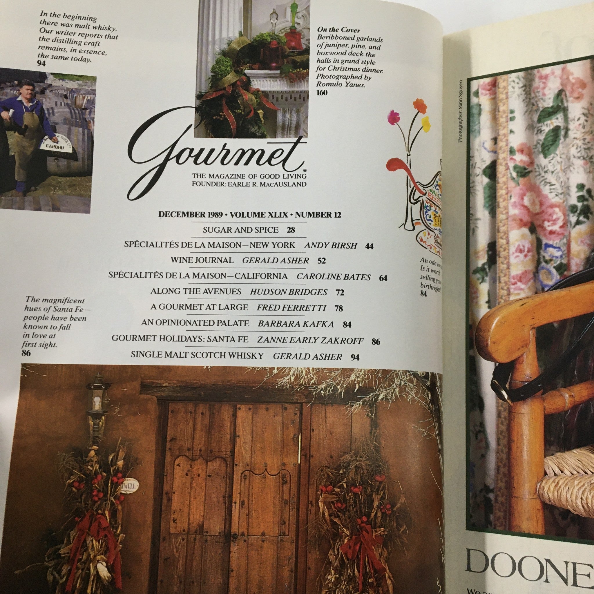 VTG Gourmet Magazine December 1989 Beribboned Garlands of Juniper No Label