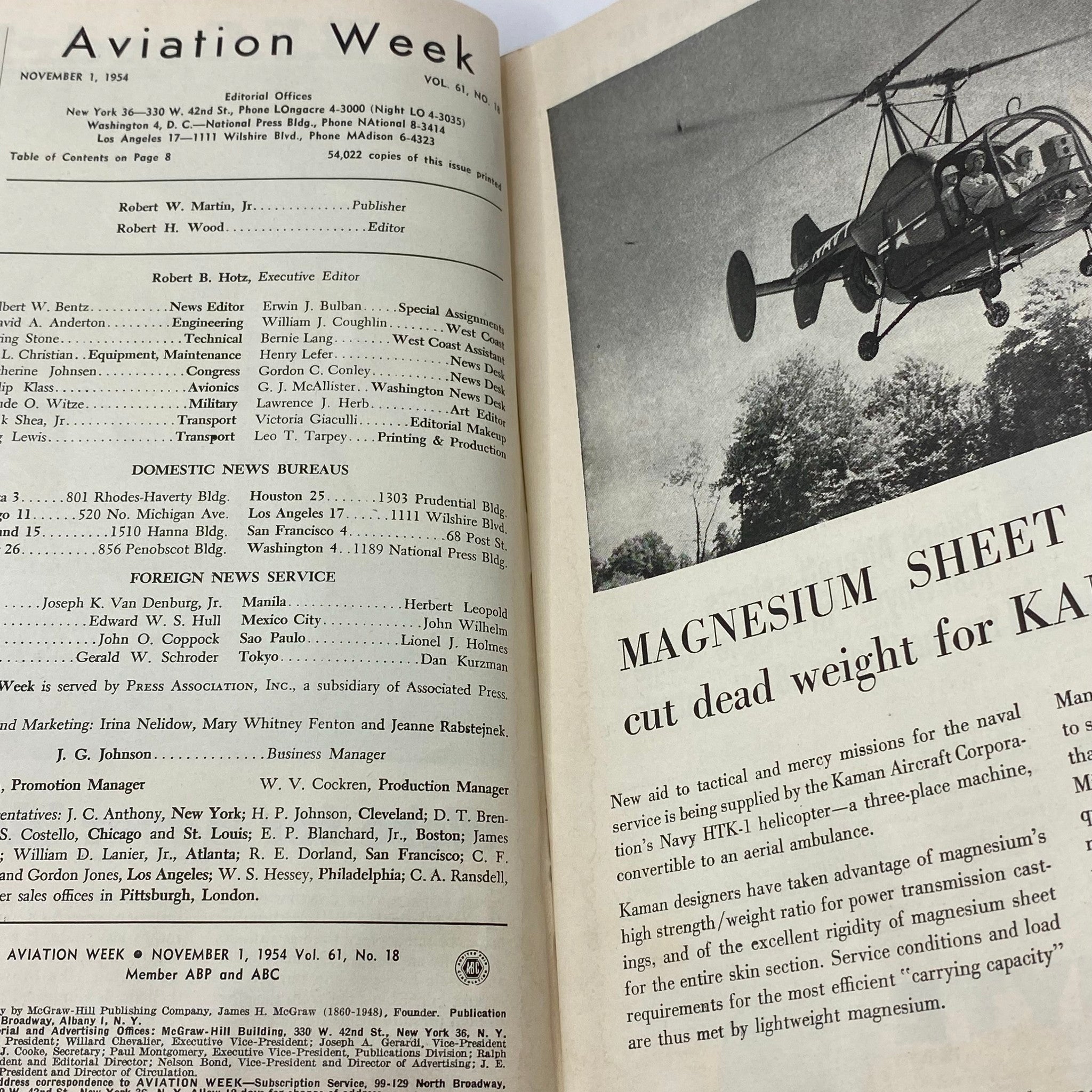 VTG Aviation Week Magazine November 1 1954 From Tin Fish To Censored