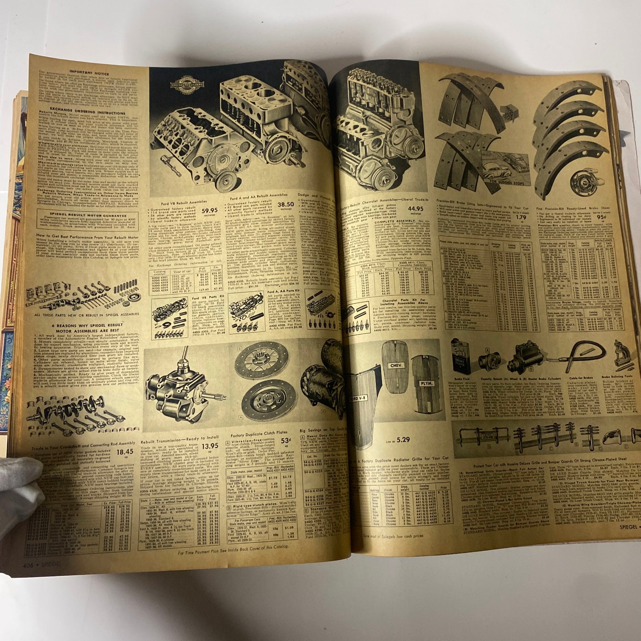 Interior page from the 1943 Spiegel Spring and Summer Catalog featuring automotive parts and supplies, indicative of the era's focus on practical home and vehicle maintenance.