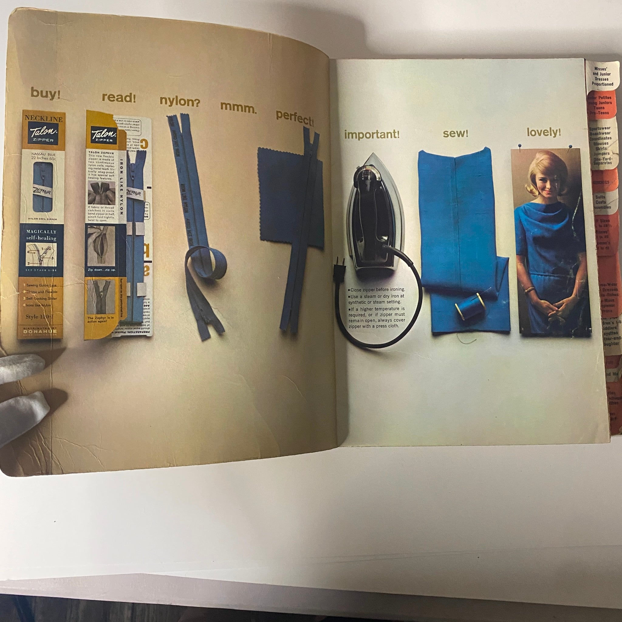 Interior page of the 1963 July McCall's Summerwear Catalog highlighting sewing instructions and fabric swatches for summer fashion, emphasizing DIY projects.