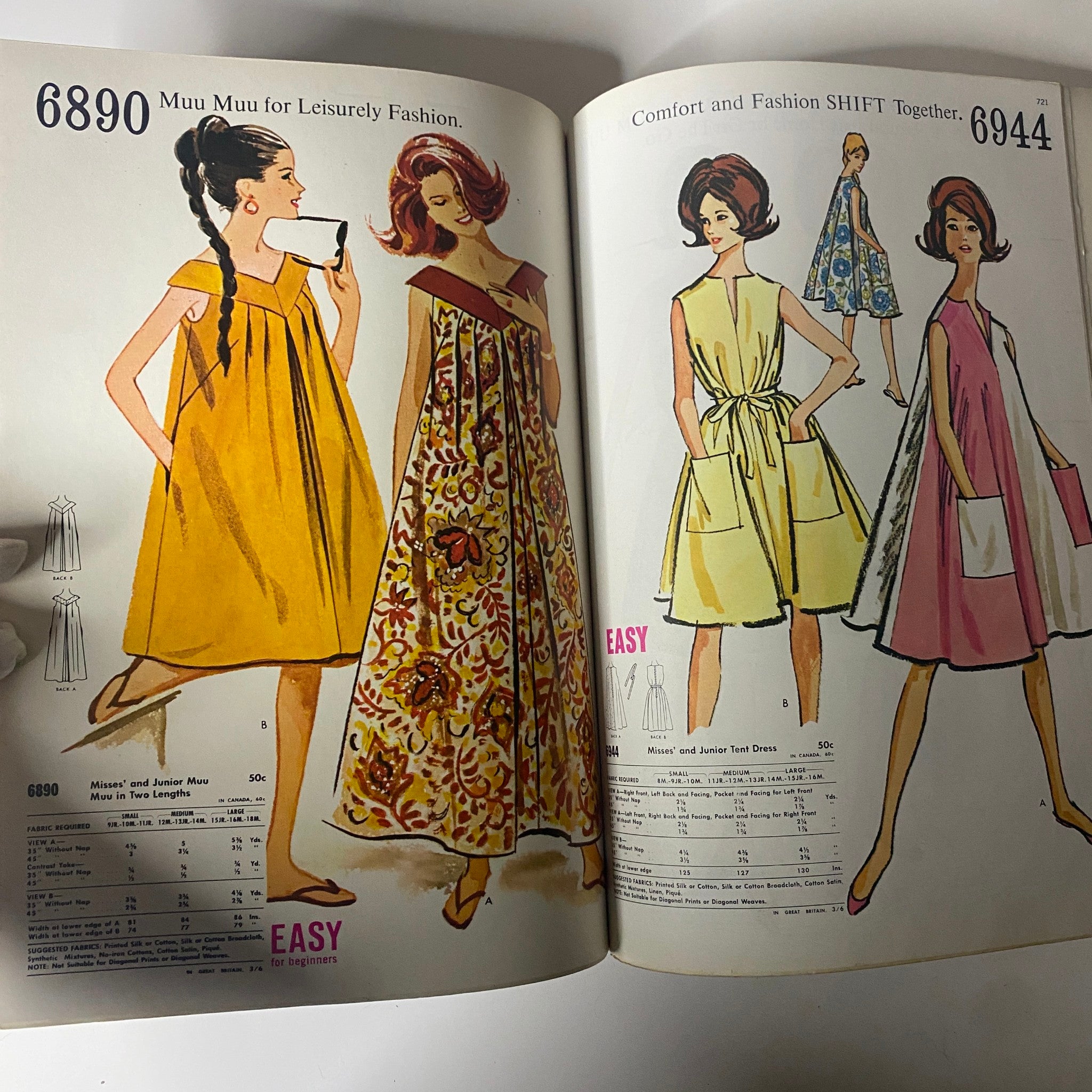 1963 July McCall's Summerwear Catalog highlighting relaxed Muu Muu dresses perfect for leisurely summer wear, demonstrating the casual yet stylish approach of 1960s fashion.