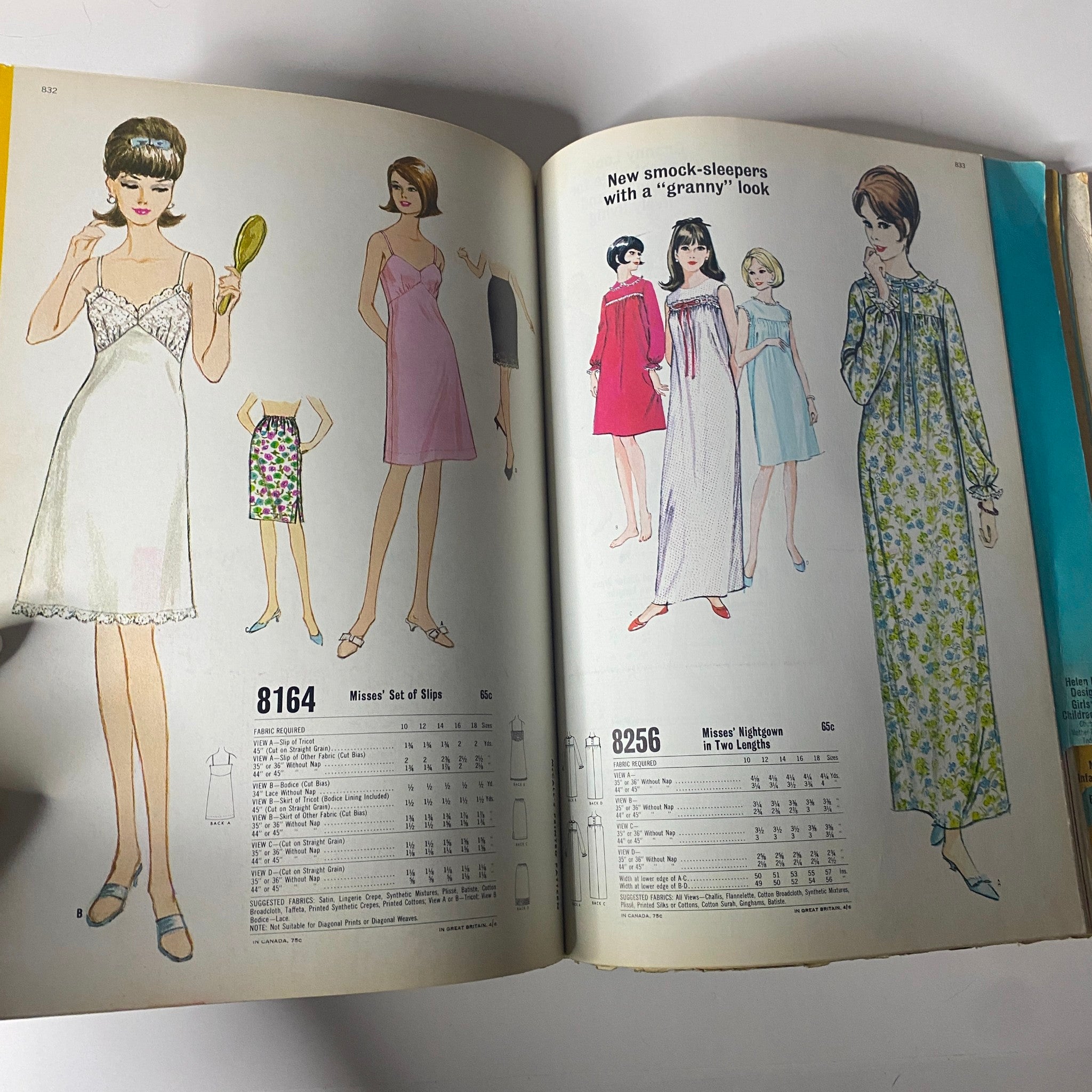 1966 February McCall's Designers' Collection Catalog page illustrating vintage Misses' slips and nightgowns, showcasing a variety of designs from the mid-1960s.