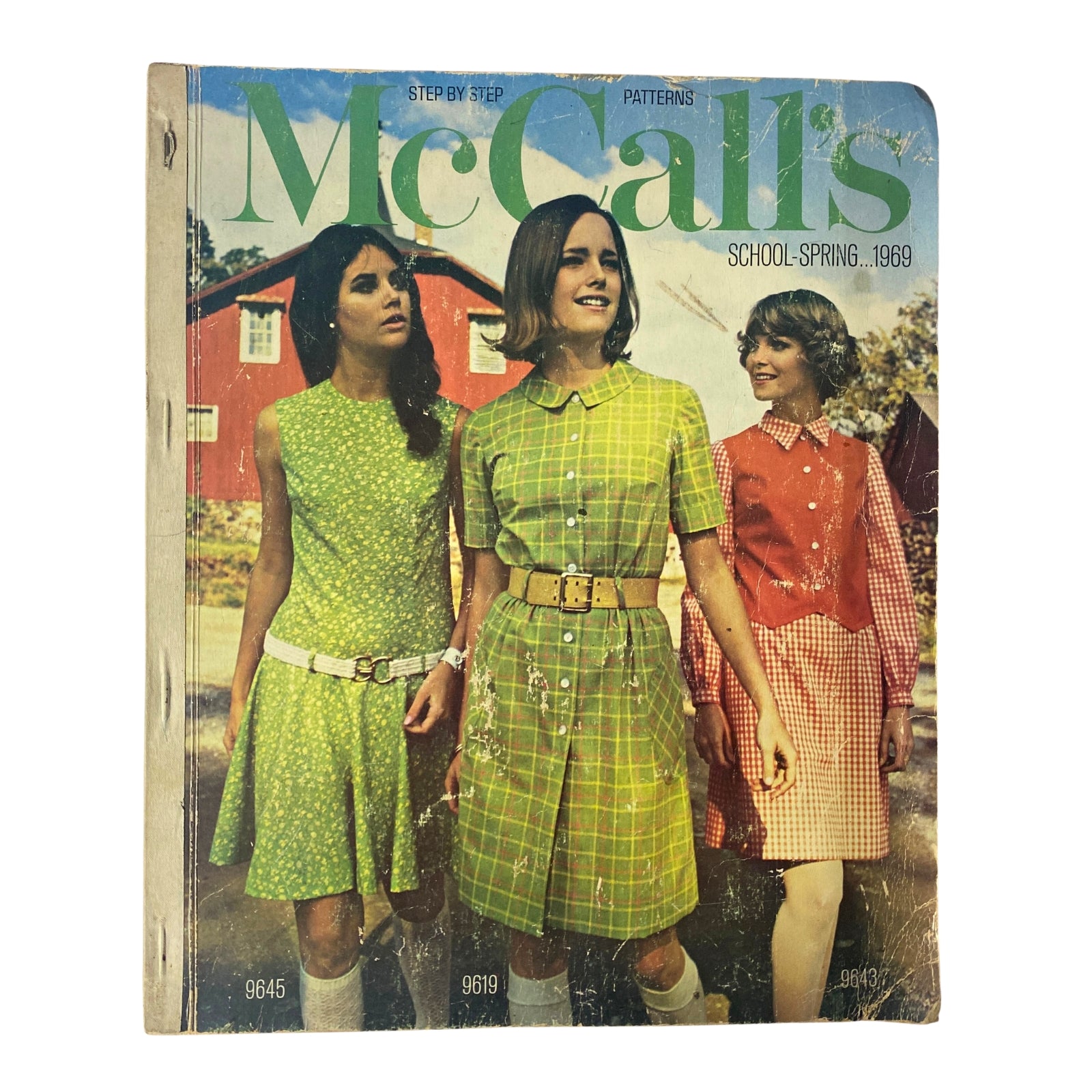 1969 McCall's School Spring Huge Counter Catalog cover featuring models in colorful dresses, showcasing youthful fashion styles of the late 1960s.