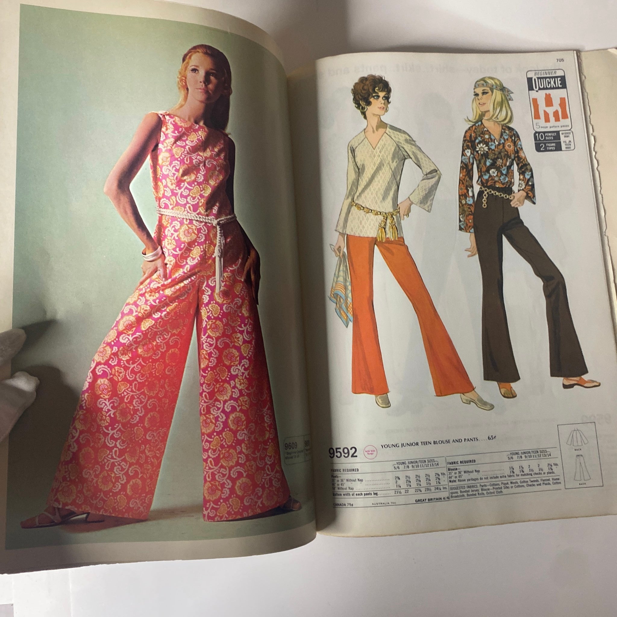 1969 McCall's School Spring Huge Store Retail Counter Catalog showcasing stylish coordinated outfits, highlighting the sewing pattern options available for young girls.