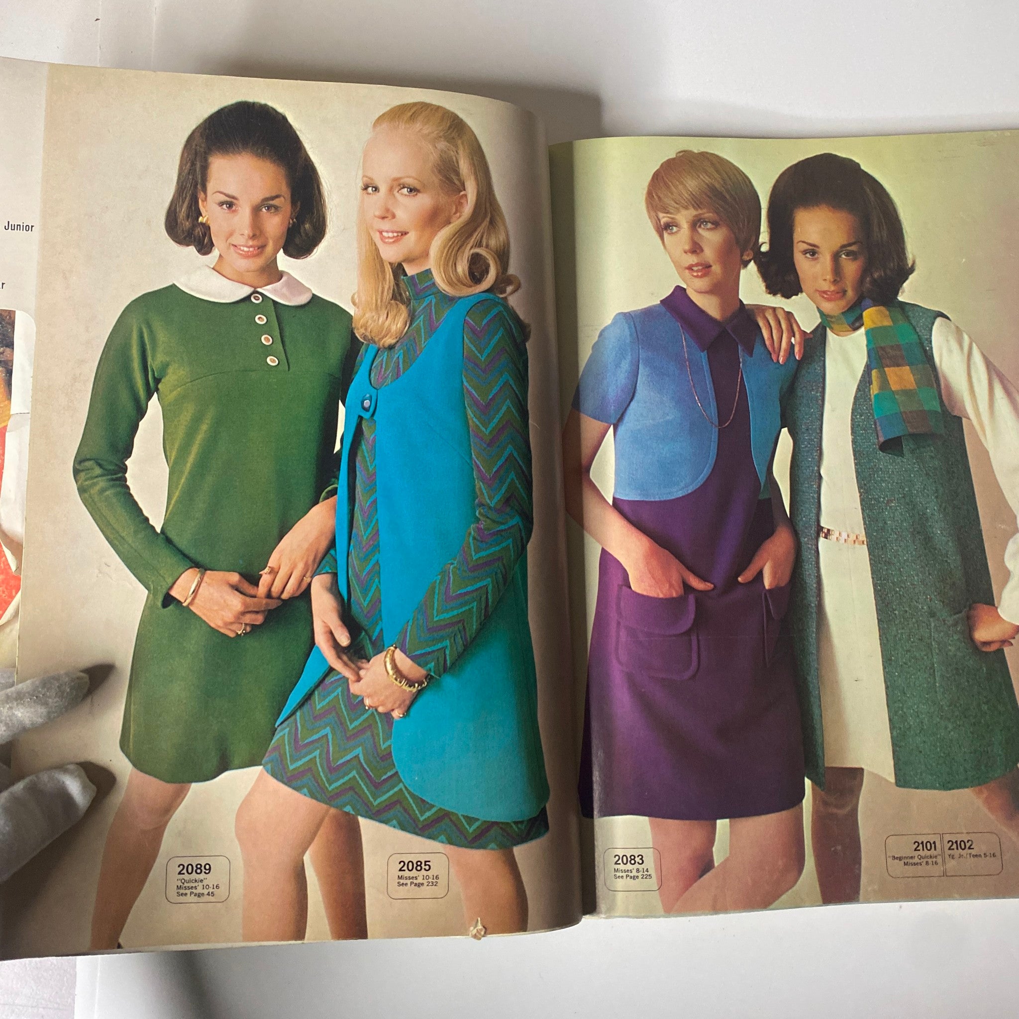 1969 McCall's School Fall Huge Store Retail Counter Catalog showcasing stylish sewing patterns for young juniors and teens, featuring models in trendy dresses and layered outfits.